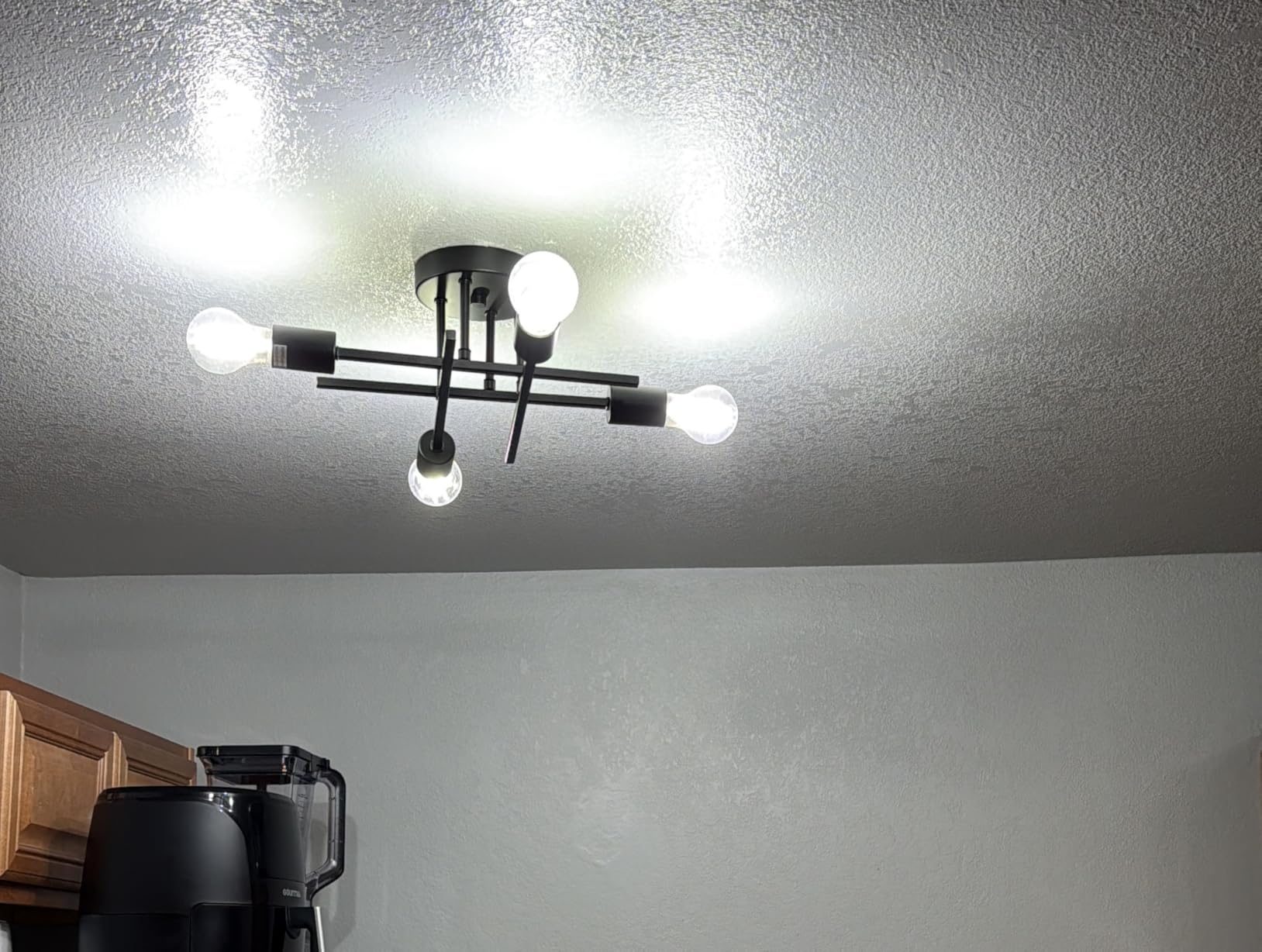 TOBUSA Modern 4-Light Semi Flush Mount Ceiling Light Fixture, Matte Black | Sputnik Close to Ceiling Light, Chandelier Light Fixture for Bedroom Kitchen Living Room Dining Room, 4 Light E26 Socket customer photo 1