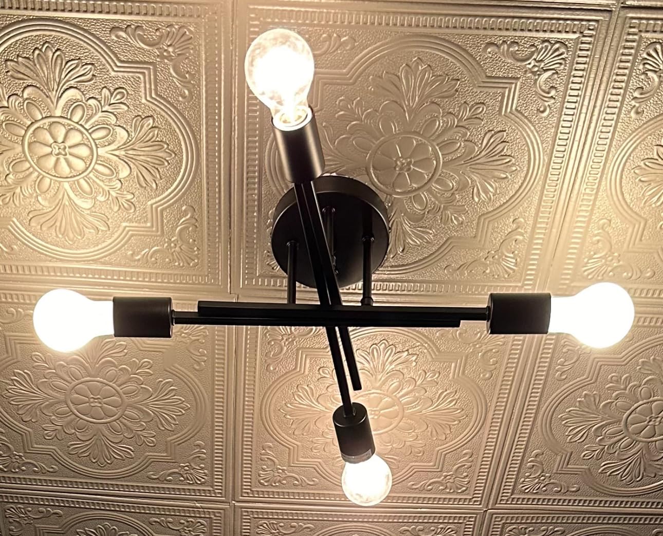 TOBUSA Modern 4-Light Semi Flush Mount Ceiling Light Fixture, Matte Black | Sputnik Close to Ceiling Light, Chandelier Light Fixture for Bedroom Kitchen Living Room Dining Room, 4 Light E26 Socket customer photo 2