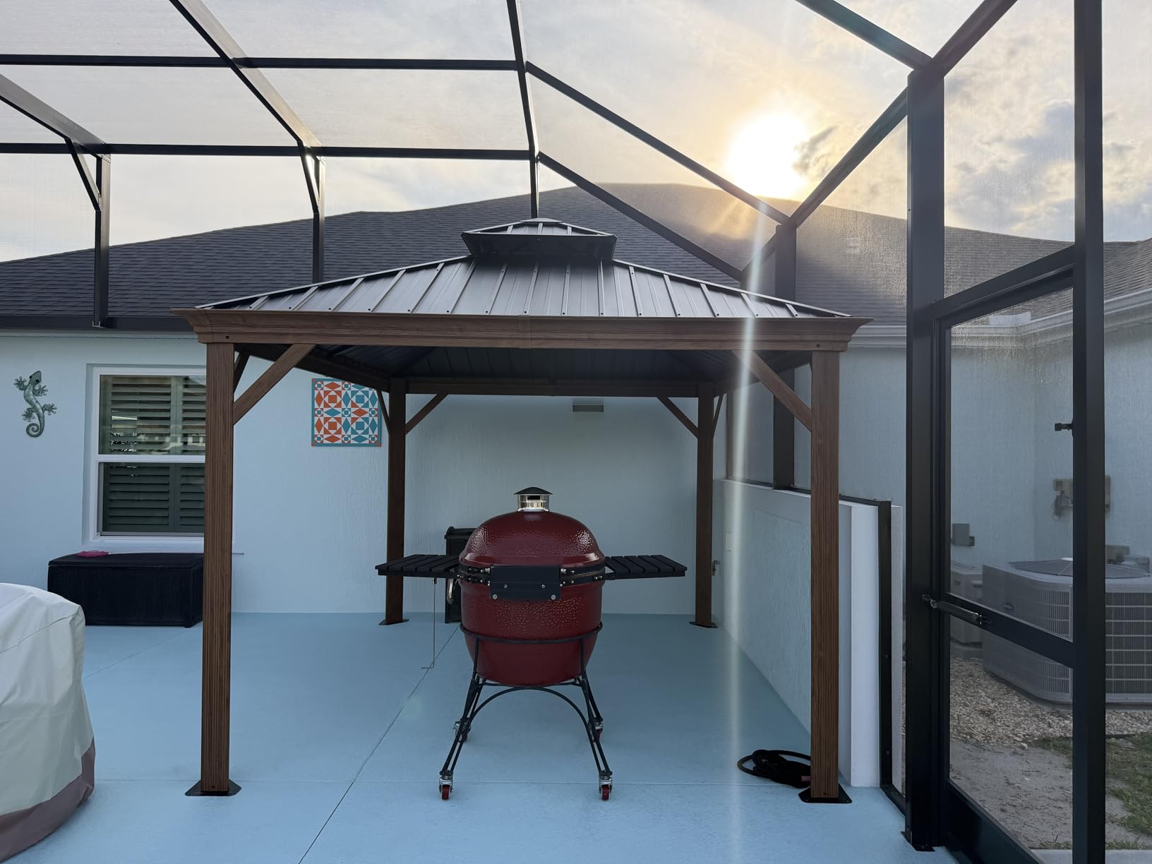 PURPLE LEAF Hardtop Gazebo 10' x 12' with Drainage System, Wood Grain Frame | Double-Vent Galvanized Steel Roof, 4.7