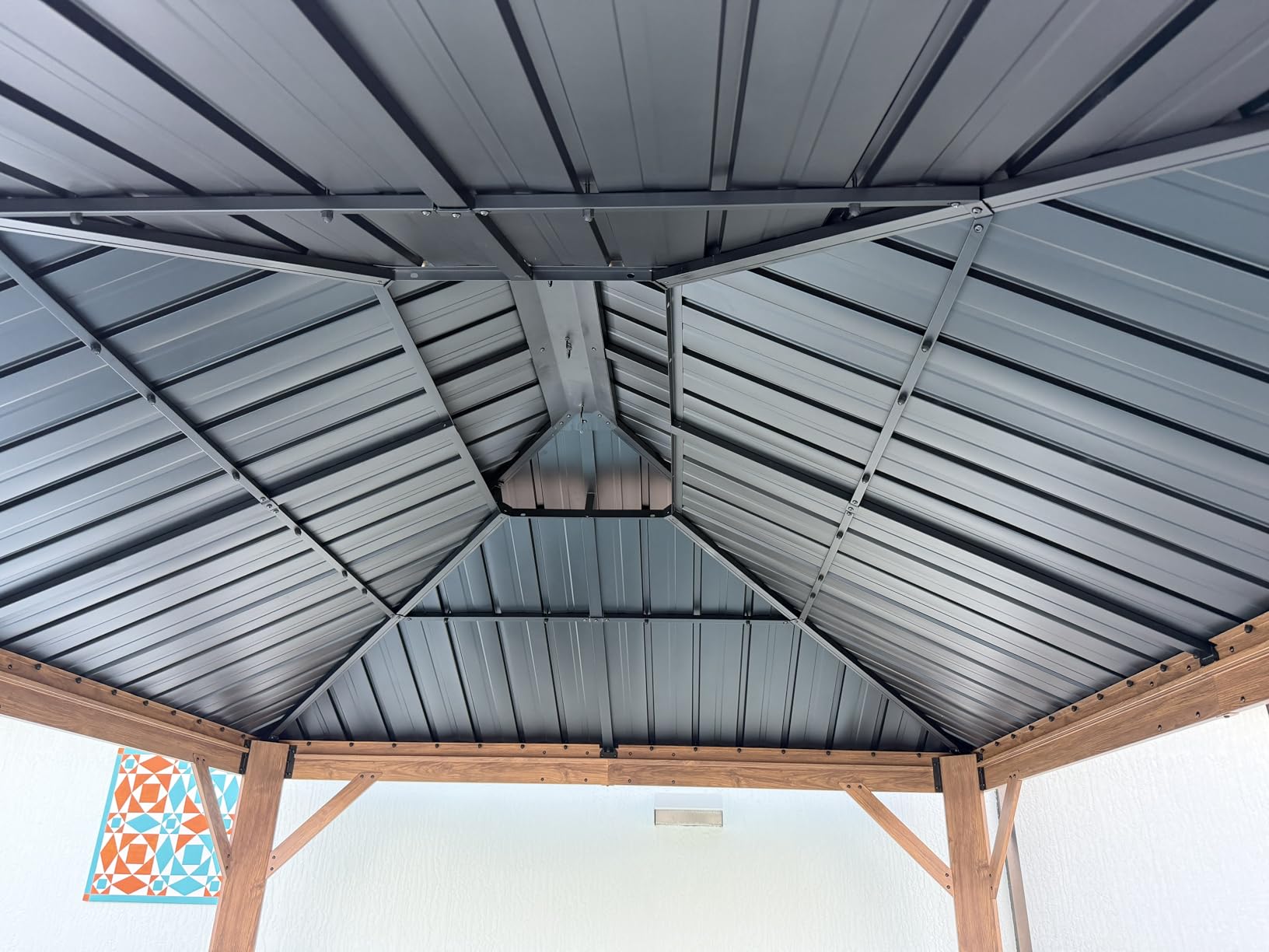 PURPLE LEAF Hardtop Gazebo 10' x 12' with Drainage System, Wood Grain Frame | Double-Vent Galvanized Steel Roof, 4.7