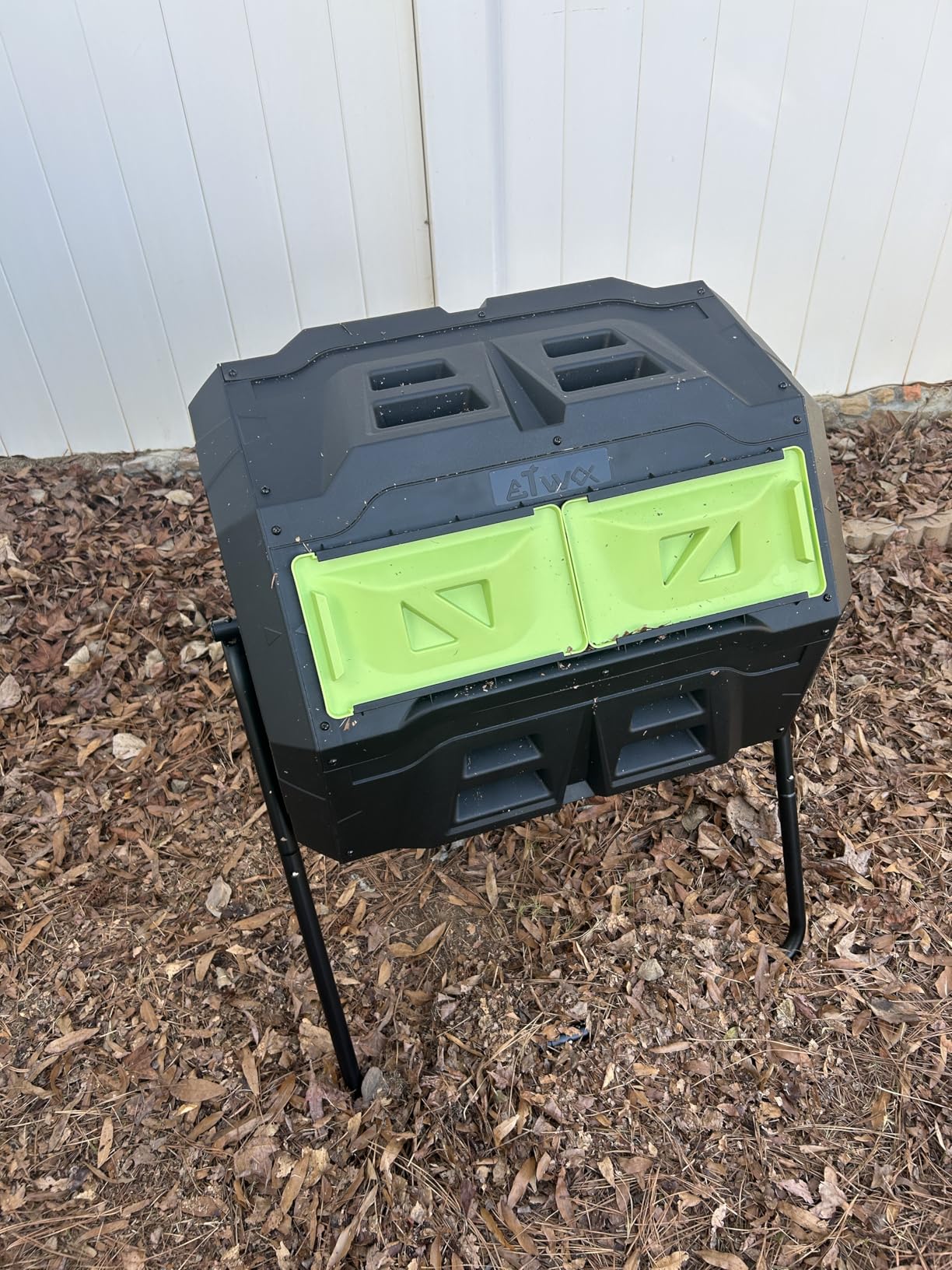43 Gallon Dual Chamber Tumbling Composter with Integrated Thermometer - Rotatable Outdoor Compost Bin, Dual Batch Design for Garden Waste, Black customer photo 2