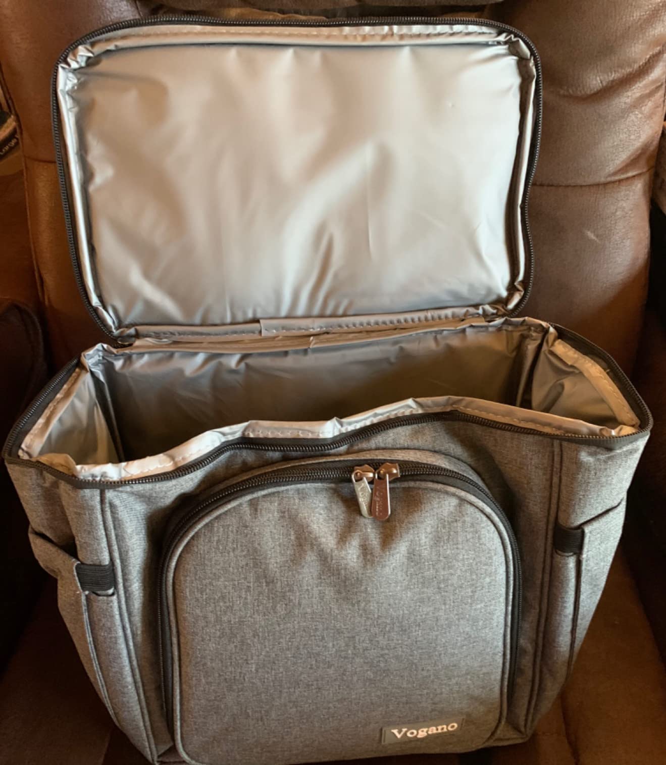 Vogano Picnic Backpack & Accessories - Insulated Picnic Set for 2 Person with Dual Compartments, Lightweight Blanket, Cutlery Set, for Newlyweds and Couples Gifts Grey customer photo 1