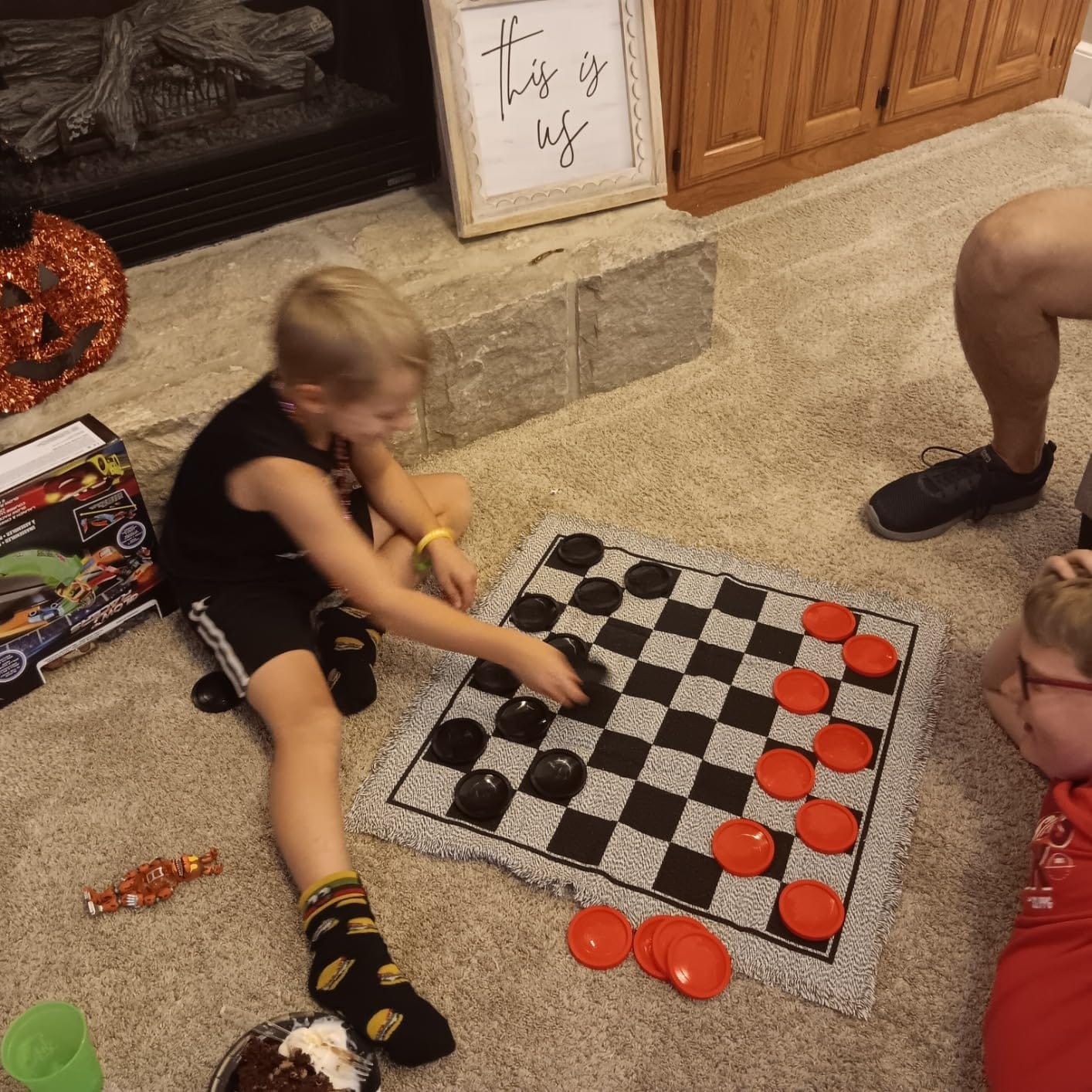 3-in-1 Vintage Giant Checkers, Tic, Tac, Toe, with Reversible Mat, 24 Chips, Family Board Game, Lawn Game, BBQ Party Favor, Indoor and Outdoor Activity for Kids and Adults customer photo 1