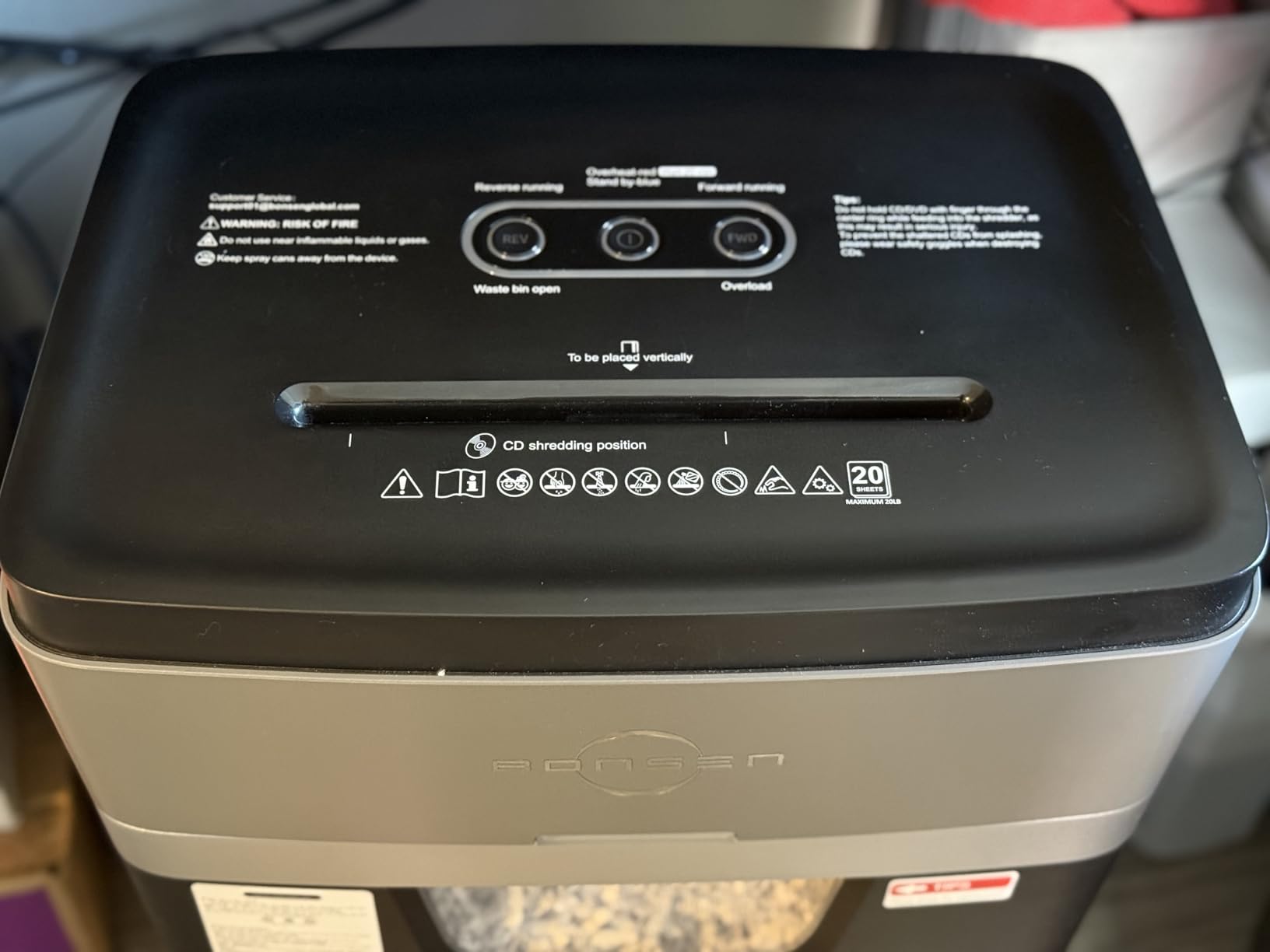 BONSEN Paper Shredder, 20-Sheet 60 Mins Nonstop Heavy Duty Paper Shredder for Office, 60dB Ultra Quiet Cross-Cut Shredder with 6.6 Gals Basket, Anti-Jam CD and Credit Shredder for Home Office (S3104) customer photo 1