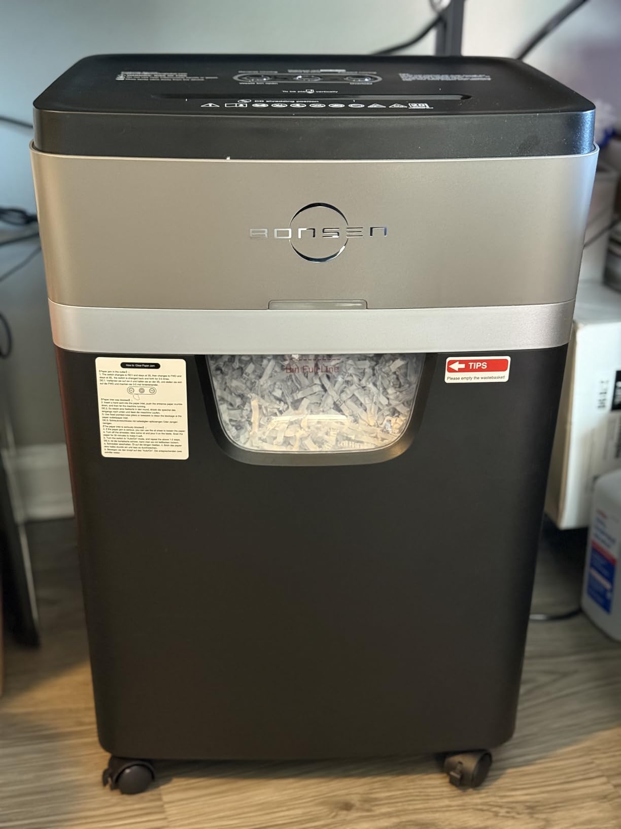 BONSEN Paper Shredder, 20-Sheet 60 Mins Nonstop Heavy Duty Paper Shredder for Office, 60dB Ultra Quiet Cross-Cut Shredder with 6.6 Gals Basket, Anti-Jam CD and Credit Shredder for Home Office (S3104) customer photo 2