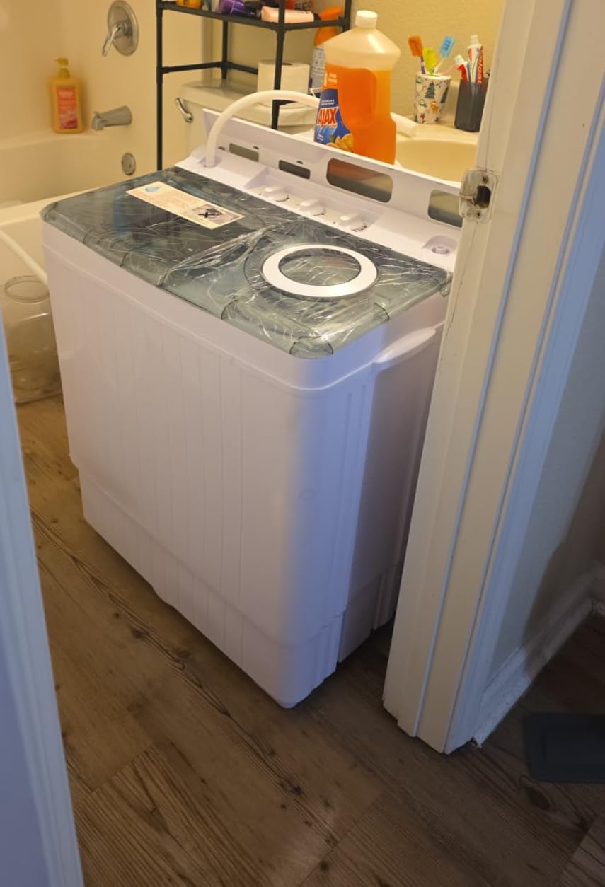 COSTWAY Portable Washing Machine, Twin Tub 26 Lbs Capacity, 18 Lbs Washer and 8 Lbs Spinner, Compact Washer with Control Knobs, Timer Function, Drain Pump, Laundry washer for Apartment RV, Blue customer photo 2