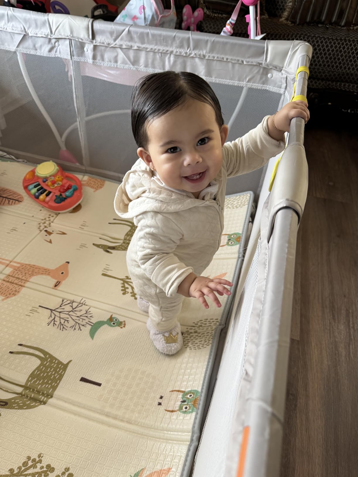 Mloong Baby Playpen with Mat, 59x59in Playpen for Babies and Toddlers, Grey | Large Playpen for Indoor & Outdoor Activity Center, Play Yards for Baby, Safety Baby Fence with Door customer photo 2