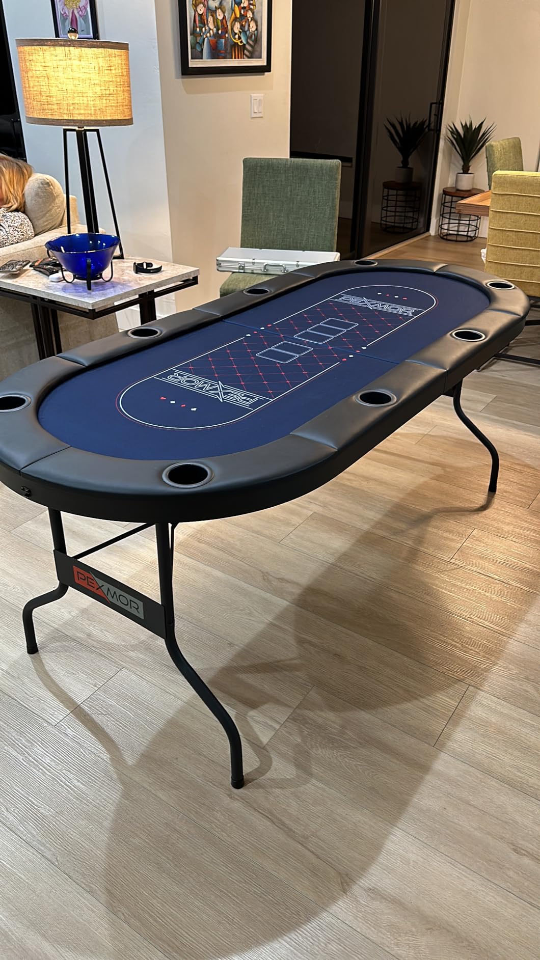 PEXMOR 8 Player Foldable Poker Table, Folding Texas Holdem Blackjack Casino Game Table w/Deeper Stainless Steel Cup Holders| Casino-Grade Felt| Water-Resistant Cushioned Rail, Fully Assembled customer photo 2