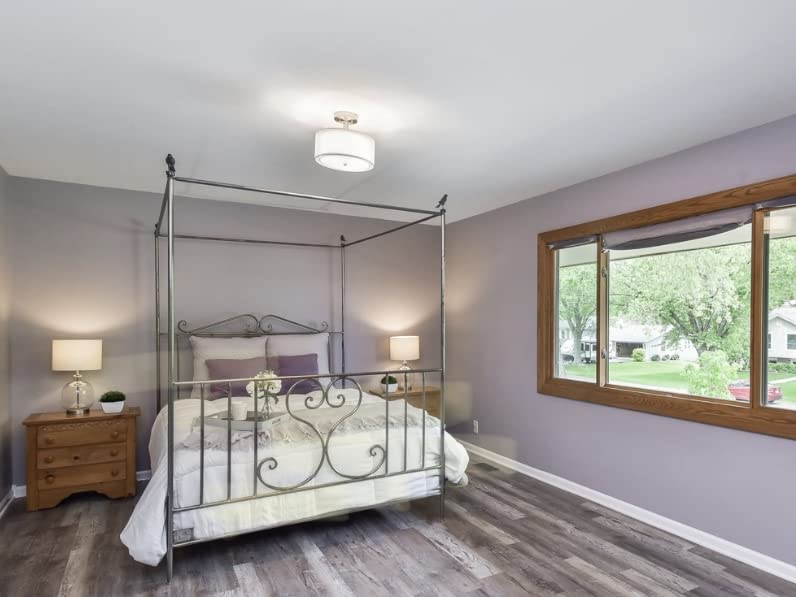3-Light Semi Flush Mount Ceiling Light Fixture, Drum Light Ceiling Lighting | Modern Close to Ceiling Lamps with Double Fabric Shade, Dining Room Kitchen Bedroom Hanging Light Fixture, White, 12inch customer photo 2