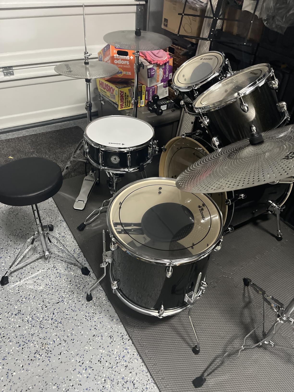 Donner Drum Set Adult with Practice Mute Pad, 5-Piece 22 inch Full Size Acoustic Drum Kit, Black- DDS-520 customer photo 2