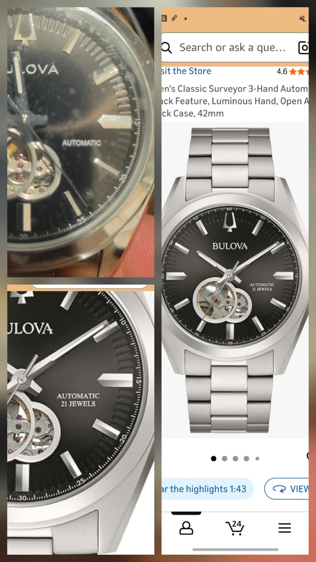 Bulova Men's Classic Surveyor 3-Hand Automatic Watch, Hack Feature, Luminous Hand, Open Aperture, Screw-Back Case, 42mm customer photo 1