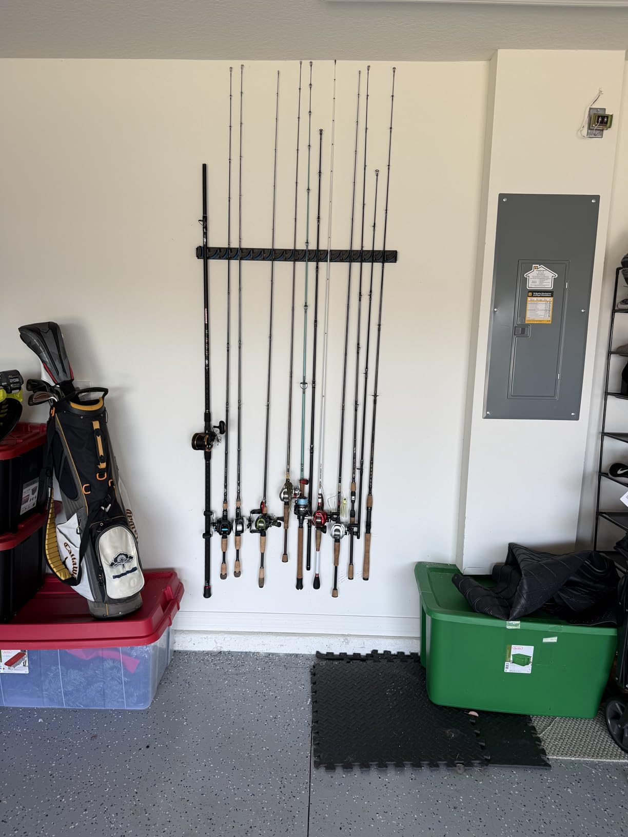 PLUSINNO V9 Vertical Fishing Rod Holder, Wall Mounted Fishing Rod Rack, Fishing Pole Holder Holds Up to 9 Rods or Combos, Fishing Rod Holders for Garage, Fishing Gear and Fishing Gifts for Men customer photo 1