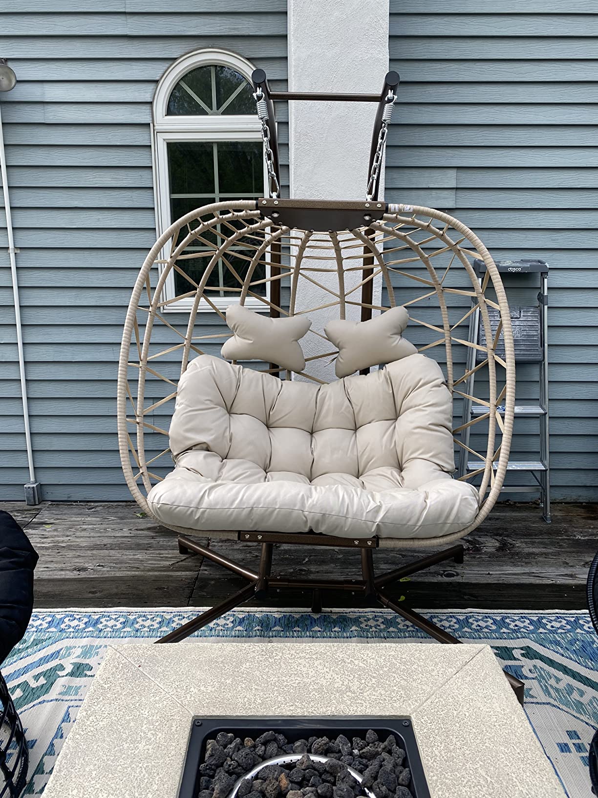 RADIATA Egg Chair Outdoor with Stand, 350 Lbs Heavy Duty Hanging Egg Chair with Padded Cushion, Foldable UV-Resistant Rattan Swing Hammock for Patio Backyard Balcony Pergola Garden Indoor, Beige customer photo 1