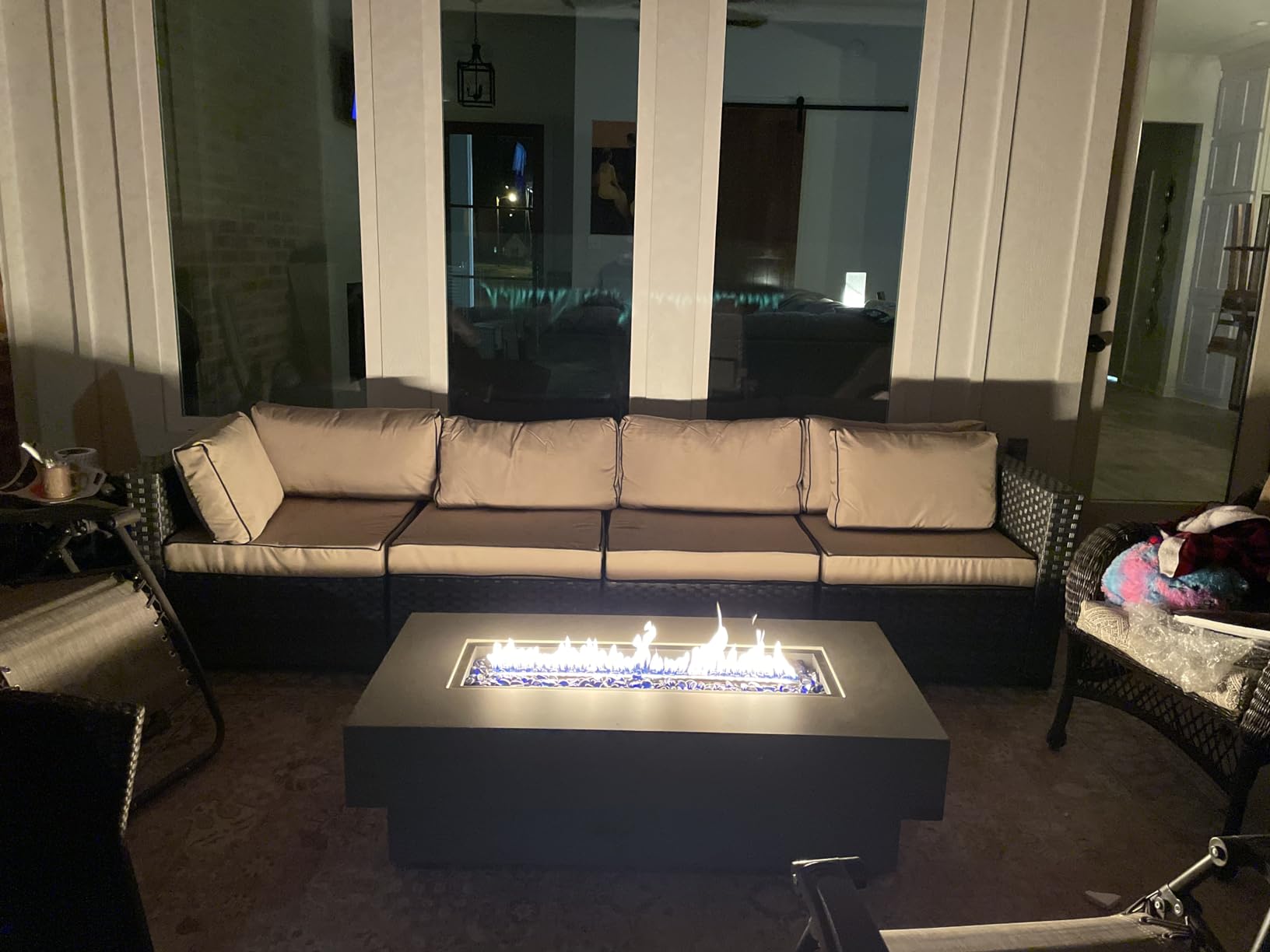 Outdoor Low Profile Fire Table, 48-inch Rectangle Propane Gas Fire Pit Table, 50,000 BTU Modern Firepit w/Lid, Glass Rocks, Cover, Pre-Attached 10ft Propane Hose, Flint Gray customer photo 1