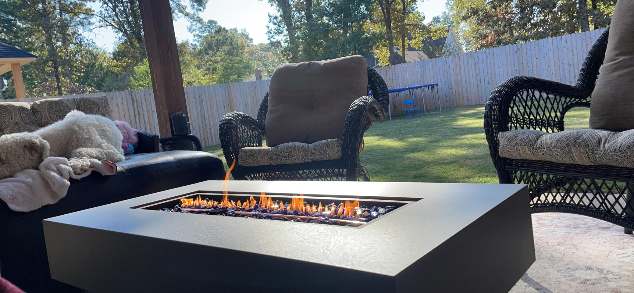 Outdoor Low Profile Fire Table, 48-inch Rectangle Propane Gas Fire Pit Table, 50,000 BTU Modern Firepit w/Lid, Glass Rocks, Cover, Pre-Attached 10ft Propane Hose, Flint Gray customer photo 2