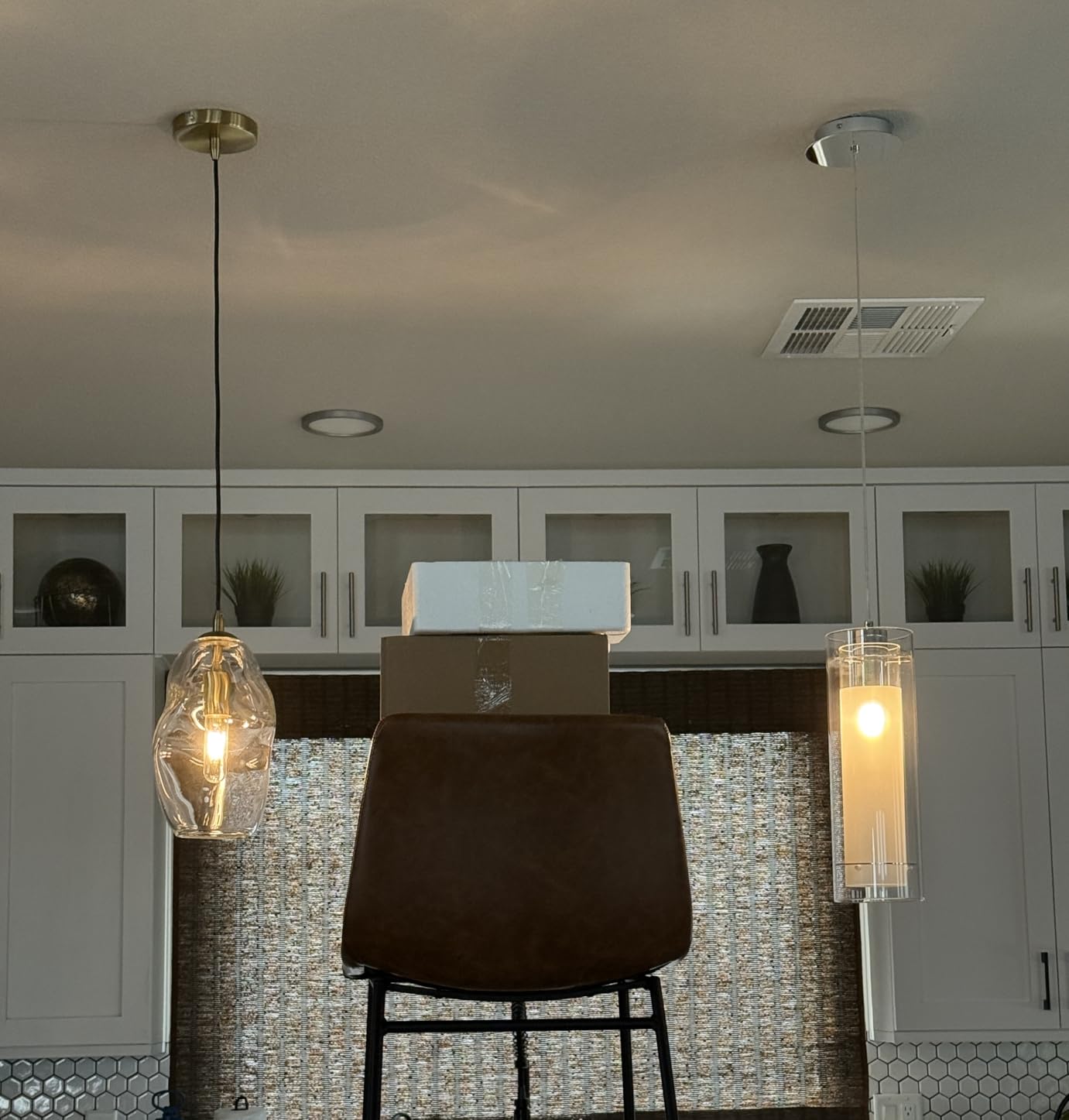 CASAMOTION Pendant Lights Kitchen Island, Gold, Clear Art Glass 2 Pack | Modern Contemporary Ceiling Hanging, Dining Table Bedroom, Small Organic Globe 8 Inch, ETL Certification customer photo 2