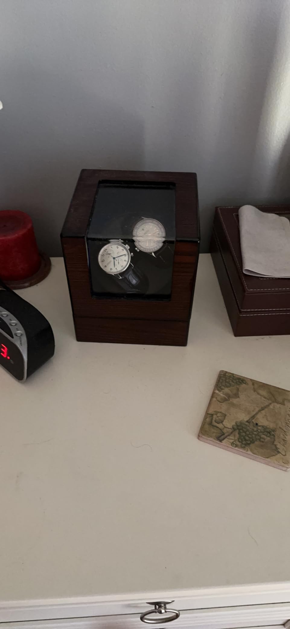 ANWBROAD Watch Winder for Automatic Watches Double Automatic Watch Winder | Super Quiet Motor, Flexible Watch Pillows LED Backlight Wooden Watch Winder Box, 4 Modes Battery or Type-C Adapter UJWW001Y customer photo 1