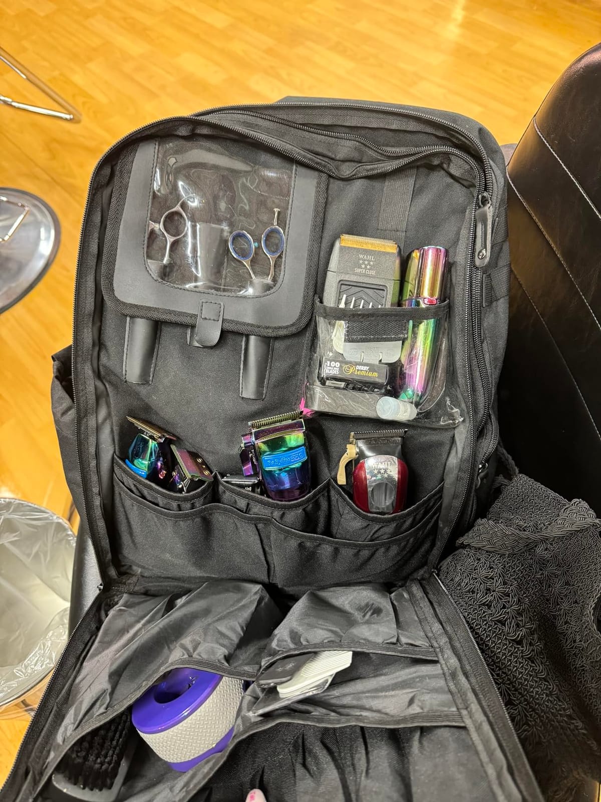 Large Capacity Barber Case, Travel Hairdresser Bag, Black | Holds Various Hair Cutting Tools. customer photo 2