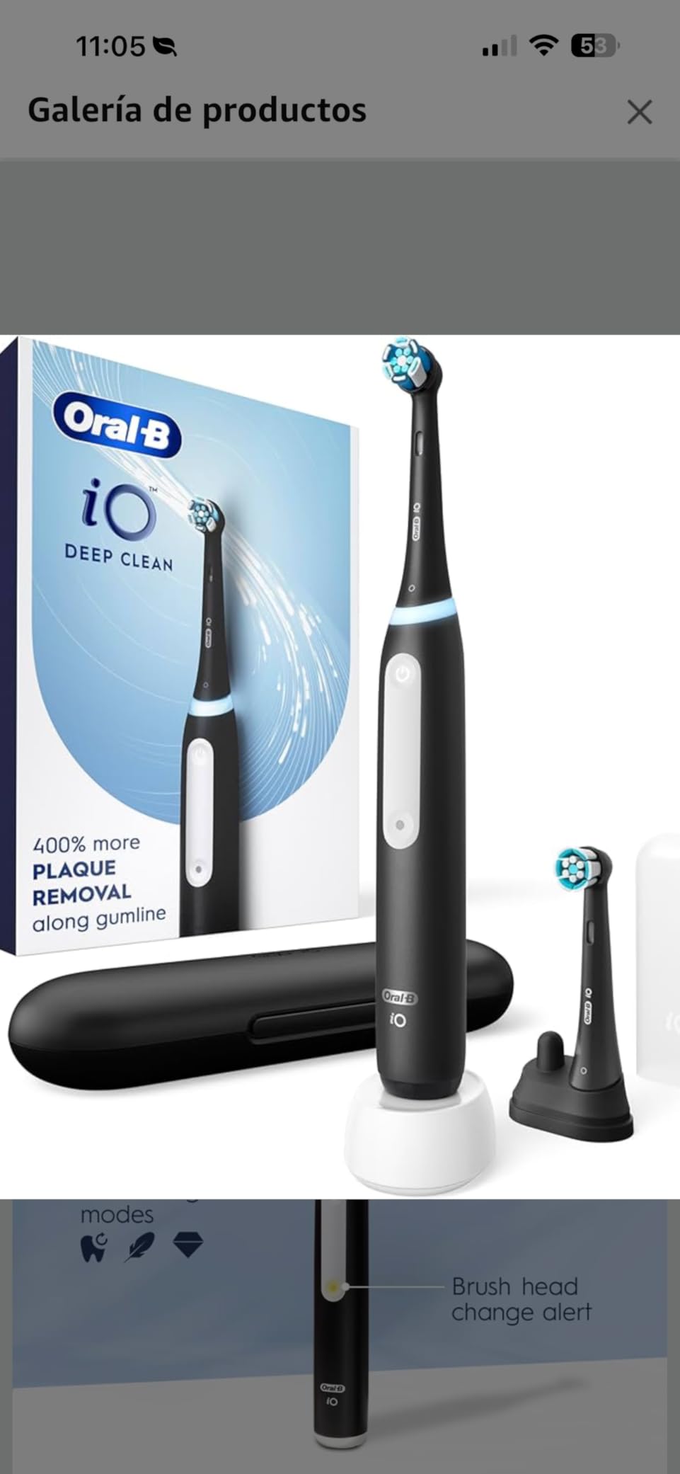 Oral-B Rechargeable Electric Toothbrush, iO3 Limited Deep Clean, 3 Cleaning Modes, Visual Pressure Sensor to Protect Gums, 2 Brush Heads, Travel Case, ICY Blue customer photo 2