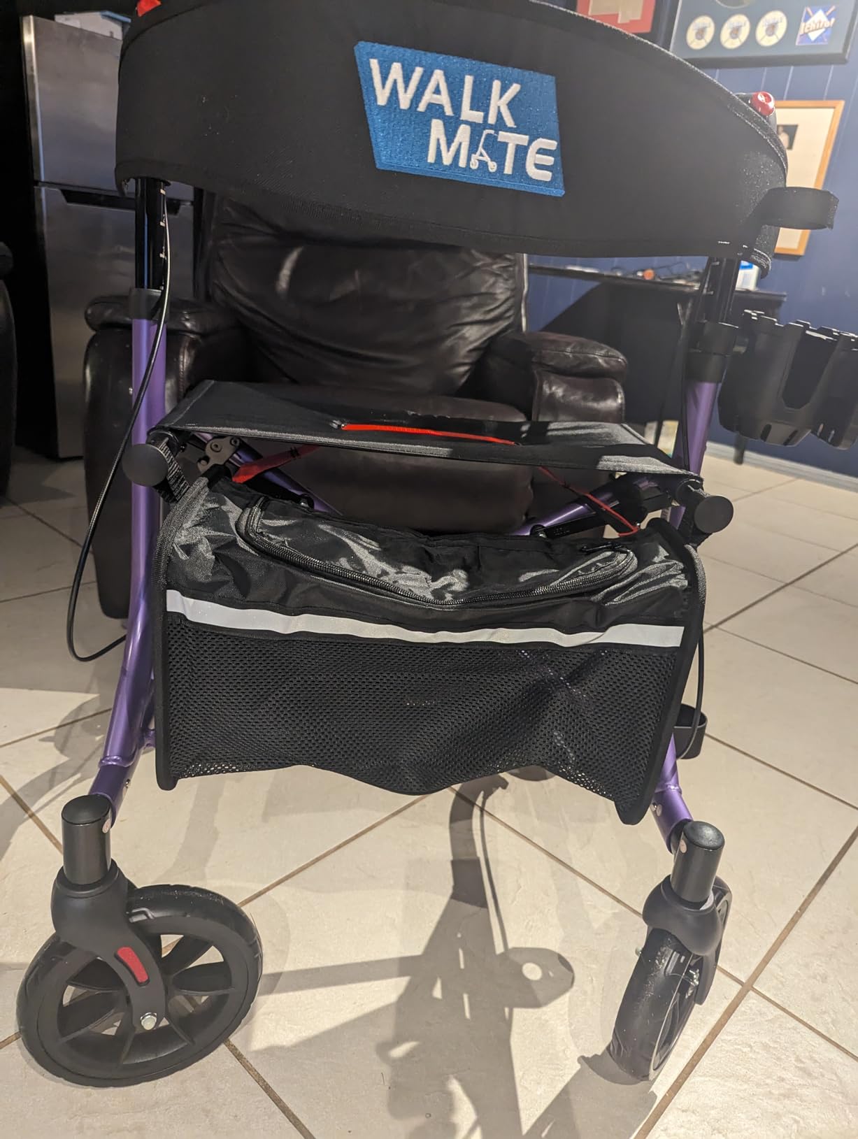 WALK MATE Rollator Walker for Seniors with Cup Holder, Upgraded Thumb Press Button for Height Adjustment, 8 Inch Wheels Walker with Seat Folding 14.7lb Lightweight Walking Aid, 300 lb Capacity, Blue customer photo 1