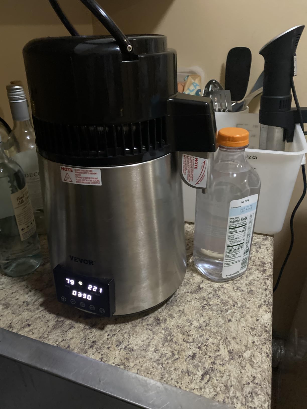 VEVOR Water Distiller, 304 Stainless Steel Countertop Water Stiller, 0.3Gal/H, 0-99H Timing Dual Temp Display, 1.1Gal Distilled Water Maker Machine, Glass Carafe customer photo 1