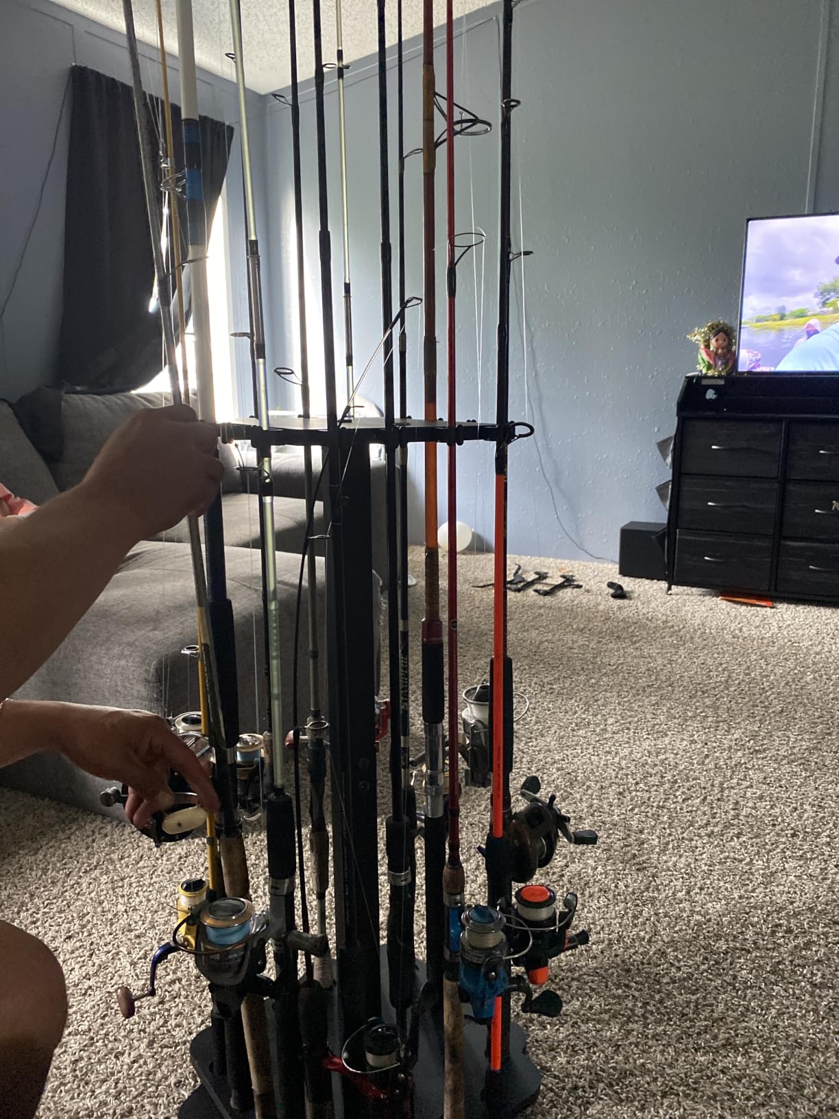 Ghosthorn Rotating Fishing Rod Holder for Garage, Wood Floor Stand Pole Rack | 360 Rotation Pole Rack Keeps 16 Rods Tidy, Durable Stable Easy Assembly Fishing Gear Storage Saving Space for Garage & Boat customer photo 2