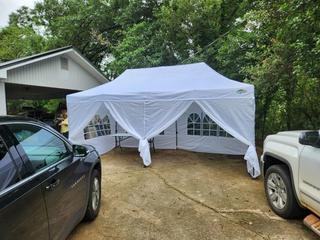 COBIZI 10x20 Heavy Duty Pop Up Canopy Tent with Sidewalls, Easy Up Canopy | Commercial, Outdoor Wedding Party Tents for Party, Waterproof Gazebo, All Season, with Roller Bag, Frame Thickened, White customer photo 1