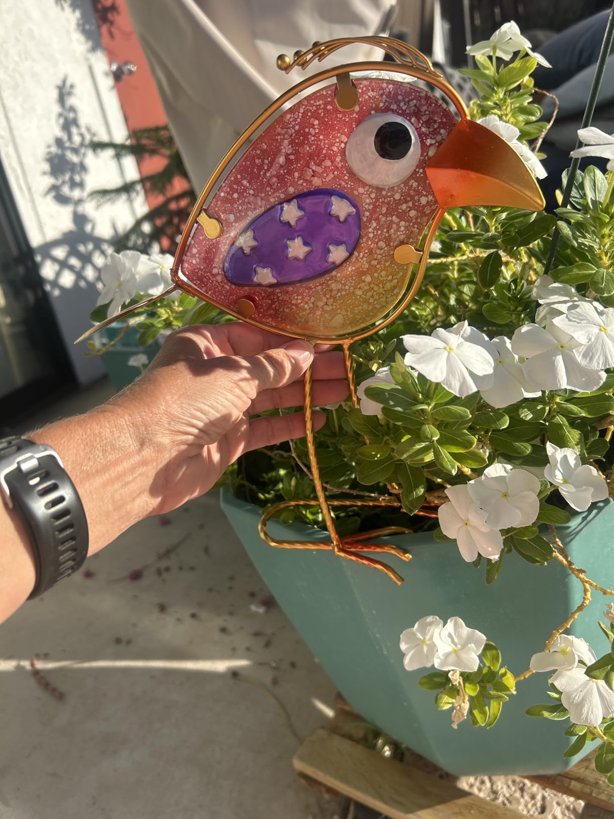 Bird Garden Decor Set of 3 Metal Glass Colorful Gift Outdoor Patio Yard Art customer photo 1