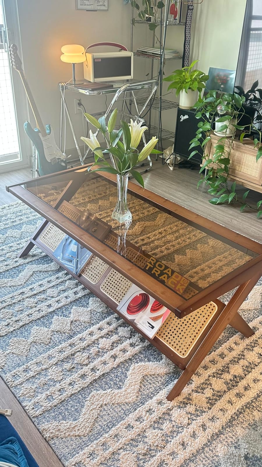 Bamworld Rattan Coffee Table with Glass Top Mid-Century Modern Center Table | with Storage for Living Room Table Brown customer photo 1
