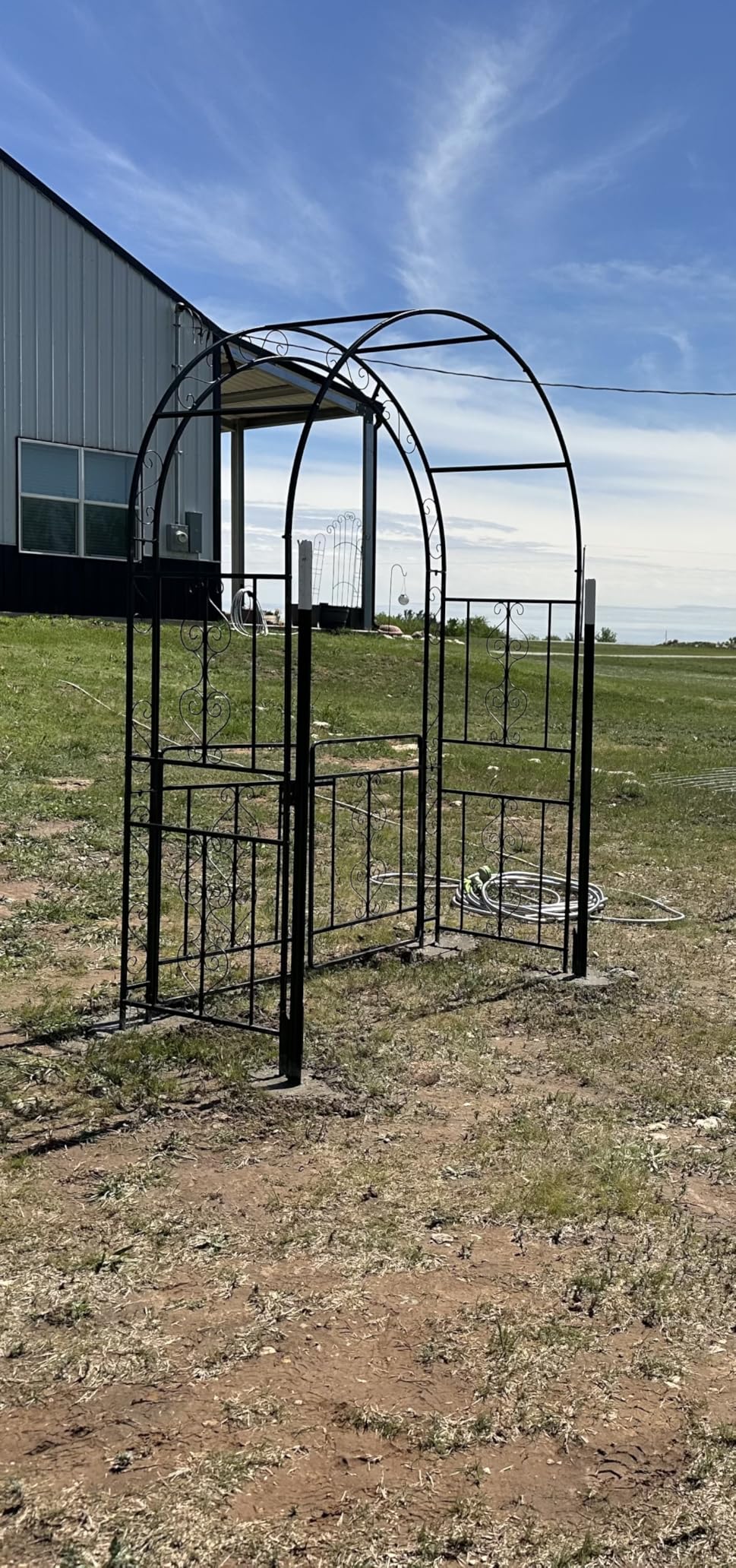 Outvita 7FT Metal Garden Arch Arbor, Black Trellis Frame | Heavy duty metal arbour with 7 in ground stakes; for roses, vines, lawn, patio, wedding & party decor customer photo 1