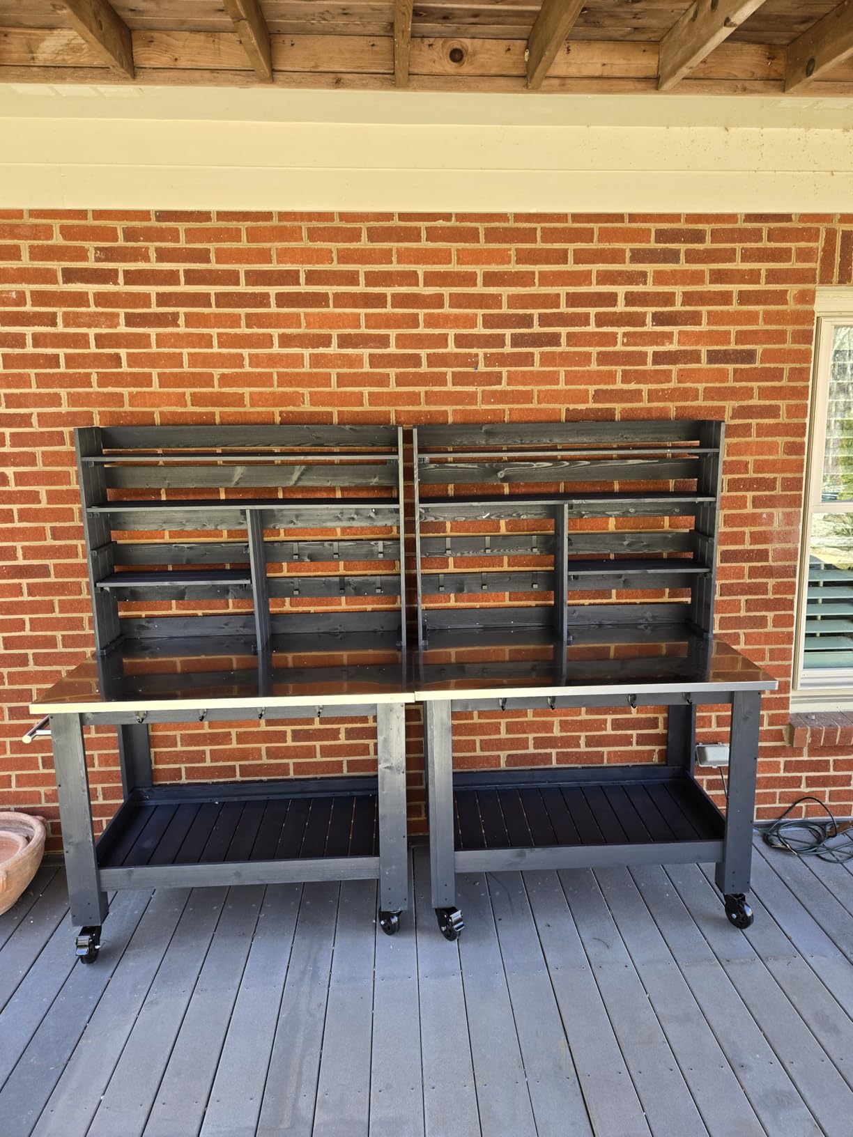 GDLF Large Potting Bench Table, Outdoor Kitchen Island with Stainless Top, Multi-Tier Storage Shelves, Waterproof Cover, Mobile Wheels customer photo 2