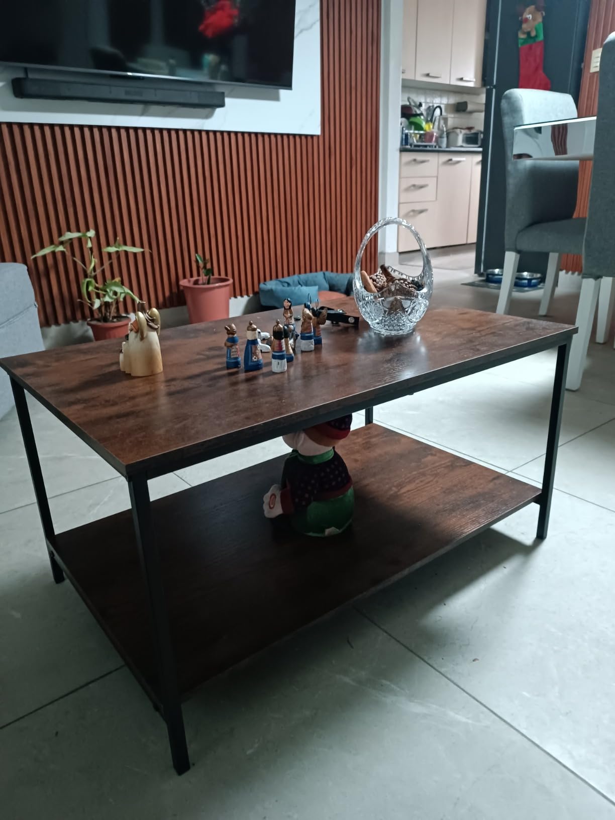 SENIG Small Brown Rectangle Coffee Table with Storage Shelf for Living Room | Wood and Sturdy Metal Side End Table for Small Space Center Table for Home Kitchen 31.5 Inch customer photo 2