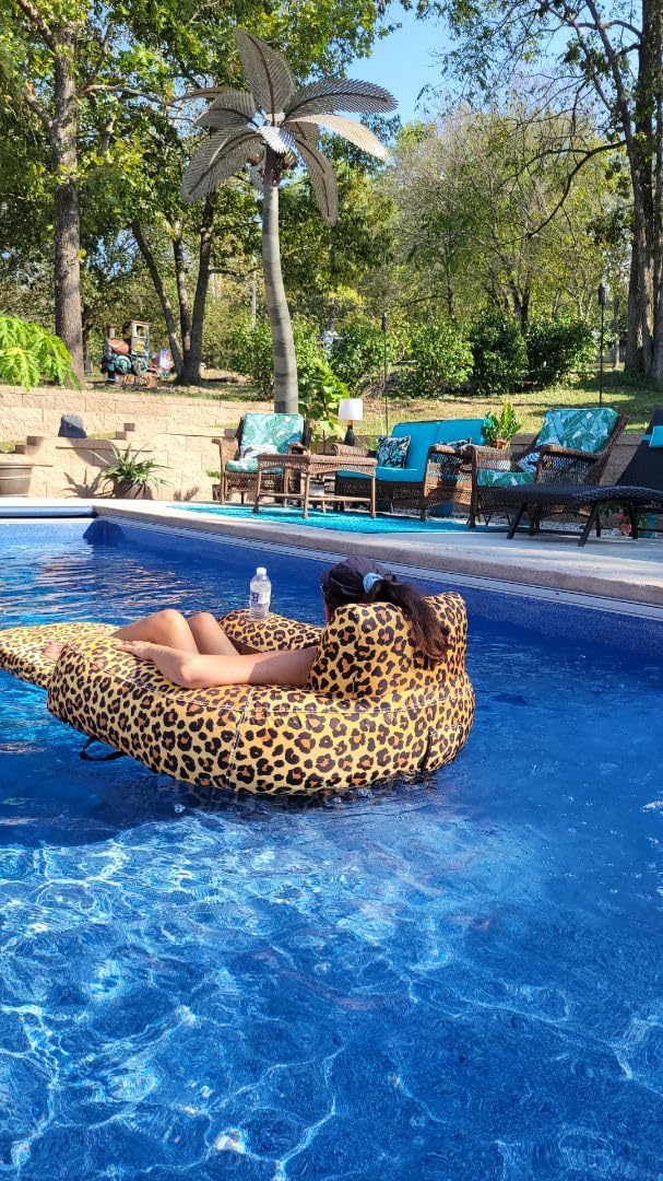 Pool Lounger Inflatable Pool Floats - Pool, Lake, River Floating Lounge Chair Heavy Duty Fabric Pool Raft 2in1 Convertible Chair - Leopard, Camo, Tie-Dye Colors customer photo 2