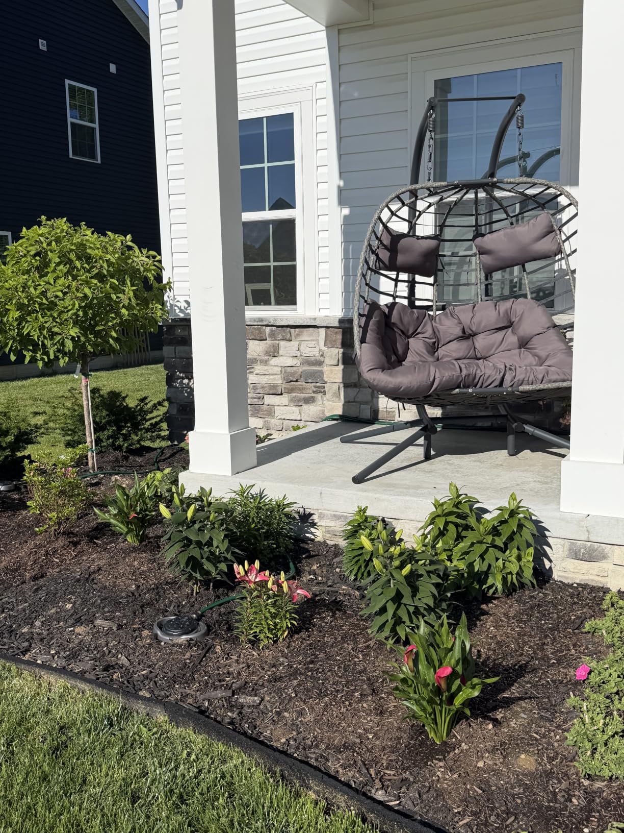 2 Person Hanging Egg Chair with Stand for Outdoor, Patio Hand Made Rattan Wicker Double Egg Swing Chairs Hammock Chair with UV Resistant Cushion and Metal Frame, Porch Swing Loveseat for Backyard customer photo 1