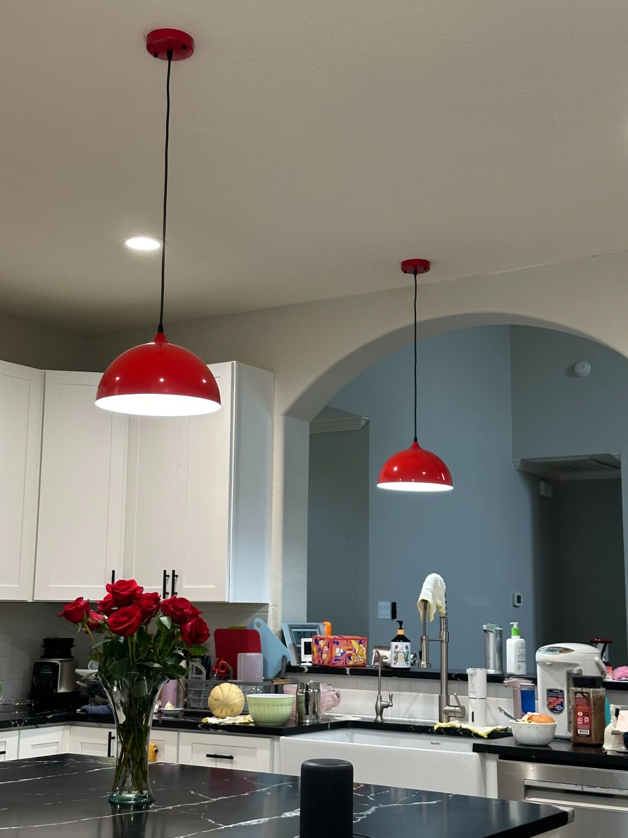 Farmhouse Pendant Lighting for Kitchen Island, Black and Gold Dome Pendant Light Fixtures, Industrial Hanging Ceiling Light for Dining Room Foyer Cafe Kitchen Sink, 2 Pack customer photo 2