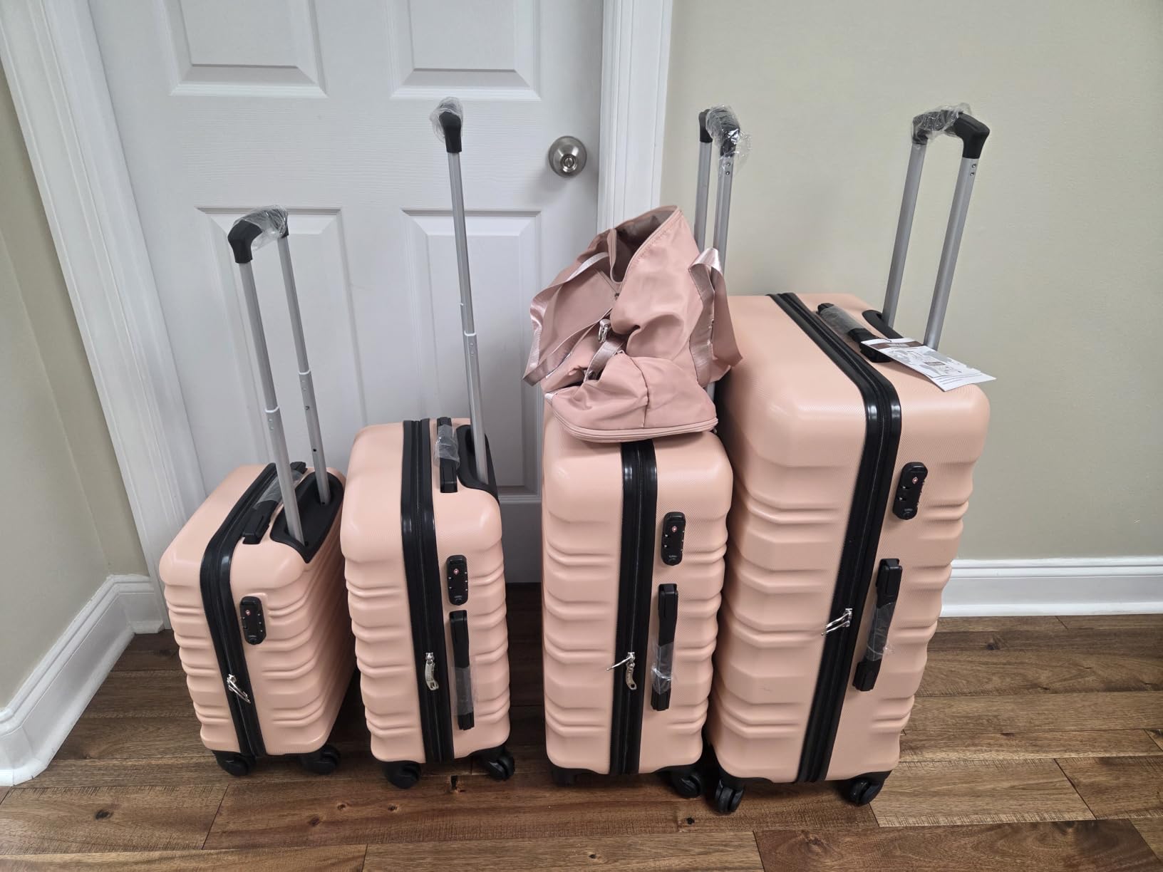 LONG VACATION 6 Piece Luggage Set Carry on Suitcase with ABS+PC hardshell, Spinner Wheels & YKK Zipper TSA Lock (BEIGE-BROWN, 6 piece set) customer photo 2