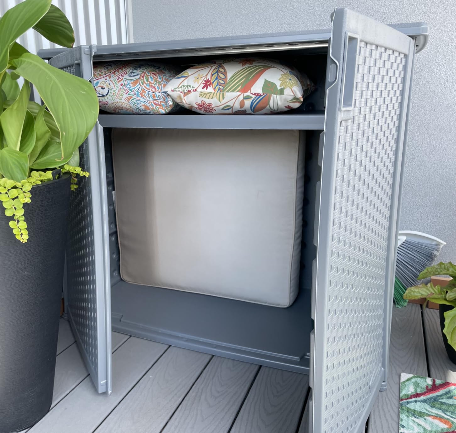 Suncast Lockable Outdoor Cabinet Storage for Patio, Garden and Backyard, 97 Gal, Cool Gray customer photo 1
