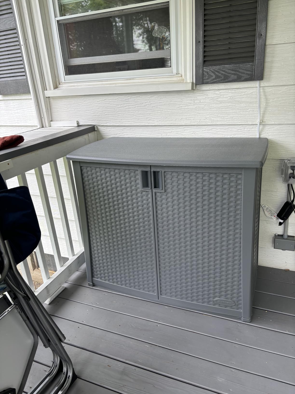Suncast Lockable Outdoor Cabinet Storage for Patio, Garden and Backyard, 97 Gal, Cool Gray customer photo 2