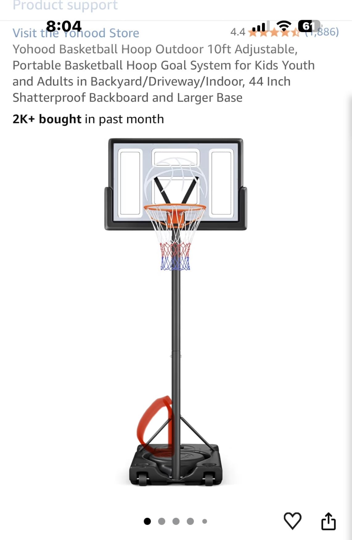 Yohood Basketball Hoop Outdoor 10ft Adjustable, Portable Basketball Hoop Goal System for Kids Youth and Adults in Backyard/Driveway/Indoor, 44 Inch Shatterproof Backboard and Larger Base customer photo 2