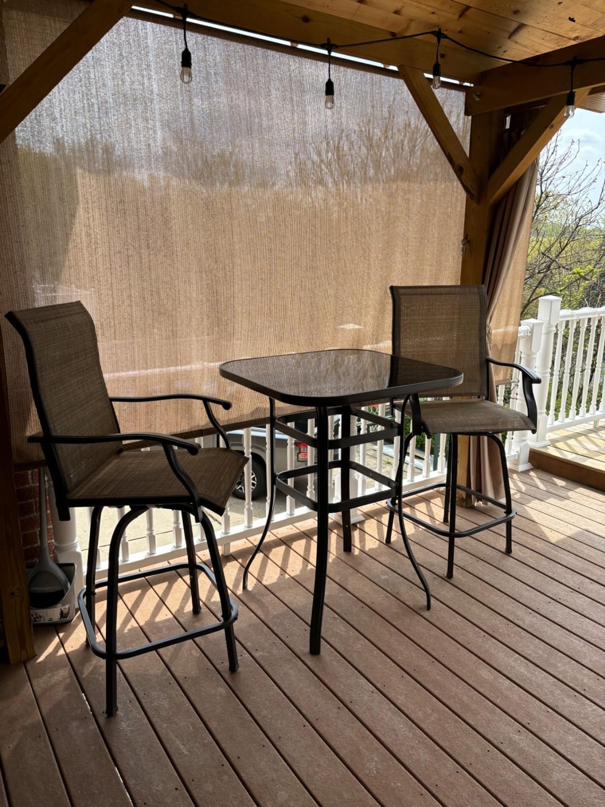 Devoko Patio Swivel Bar Set 3 Pieces | Patio High Top Bar Table and Stools Chairs Set Textilene Sling Fabric Outdoor Bar Stools Set of 2 for Garden, Balcony customer photo 2