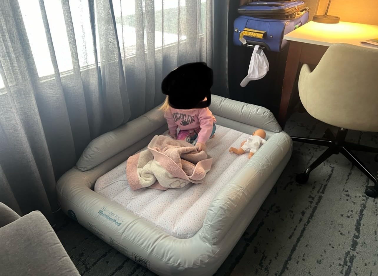 SlumberPod SlumberTot Inflatable Toddler Travel Bed - Portable Kids Air Mattress with Safety Bumpers - Perfectly Sized Ideal for Travel or Home Use - Includes Electric Pump customer photo 1