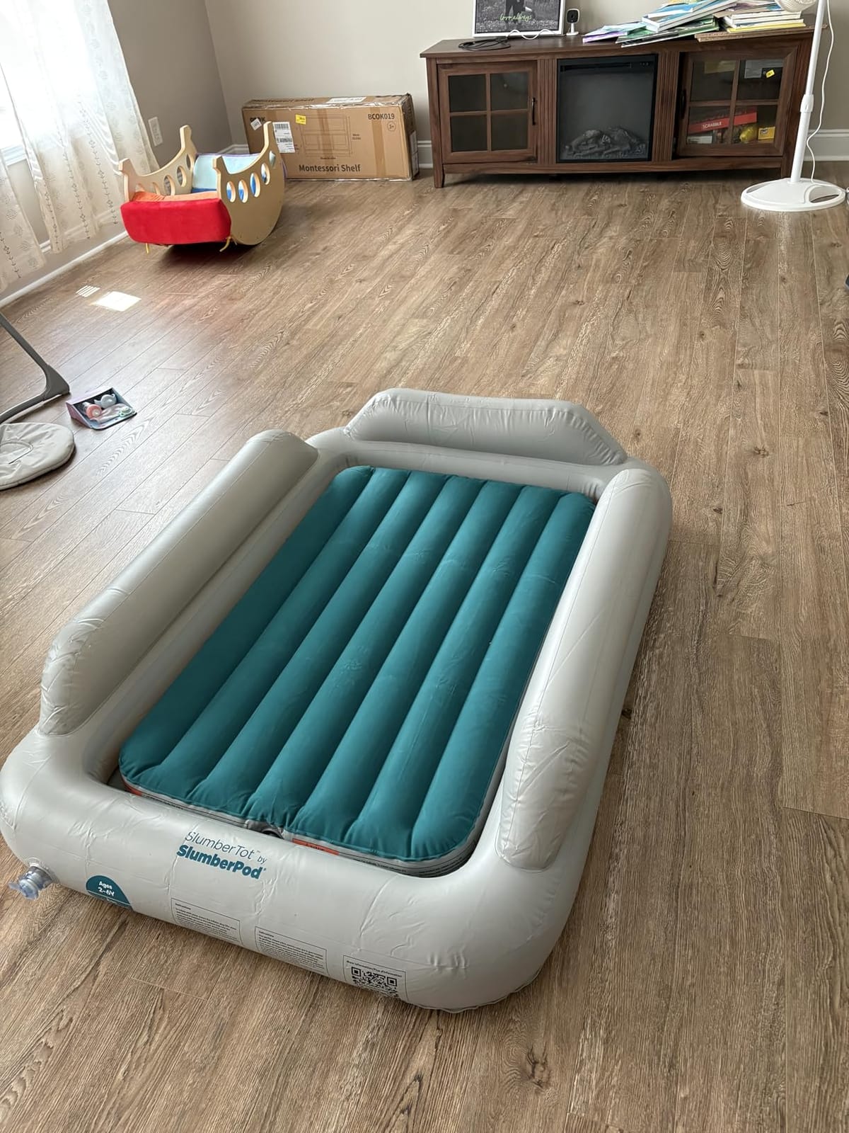 SlumberPod SlumberTot Inflatable Toddler Travel Bed - Portable Kids Air Mattress with Safety Bumpers - Perfectly Sized Ideal for Travel or Home Use - Includes Electric Pump customer photo 2