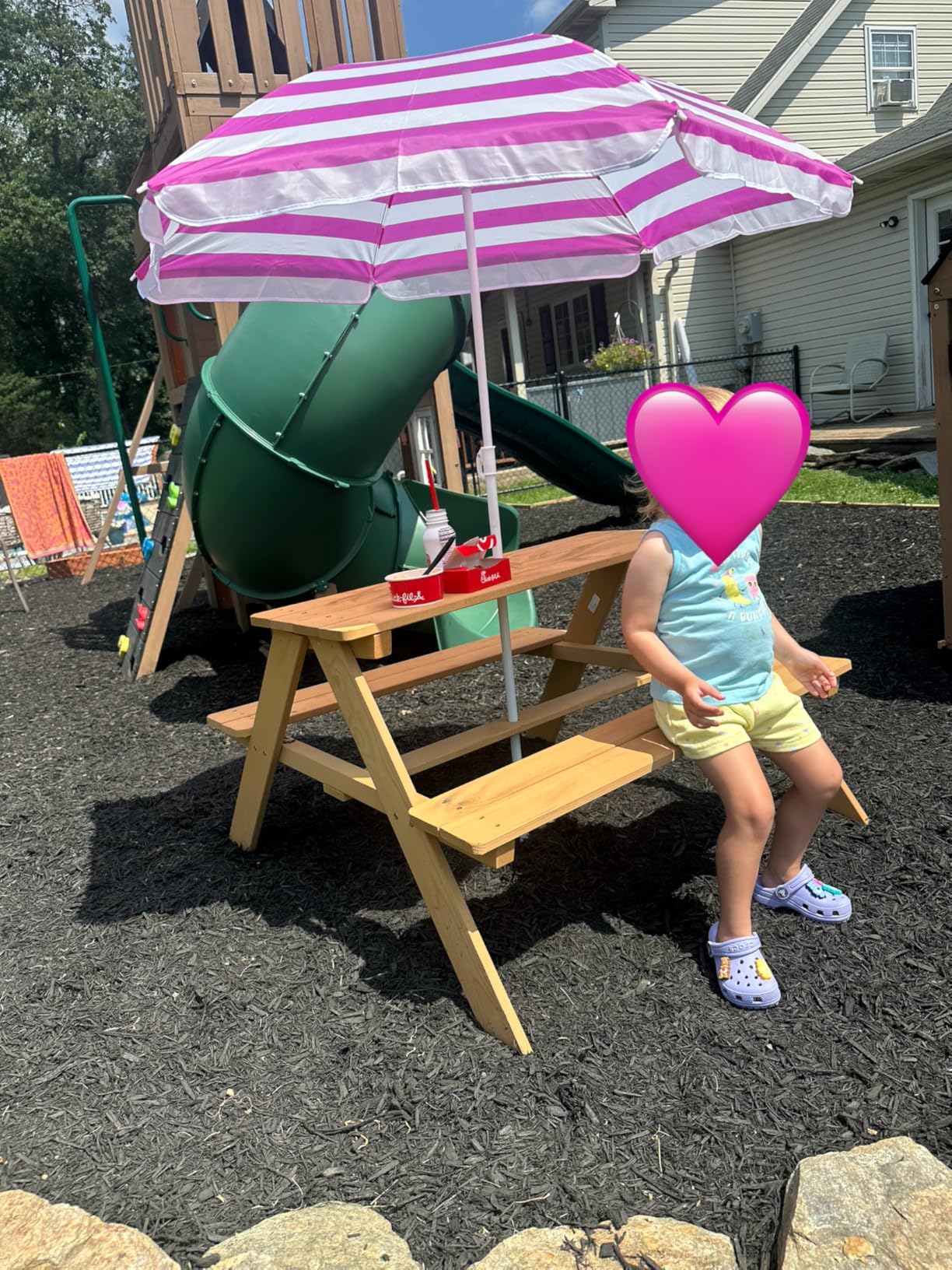Best Choice Products Wooden Kids Picnic Table with Umbrella, Outdoor Activity Table Set with Built-in Benches, 220 lb Capacity per Bench - Aqua customer photo 2