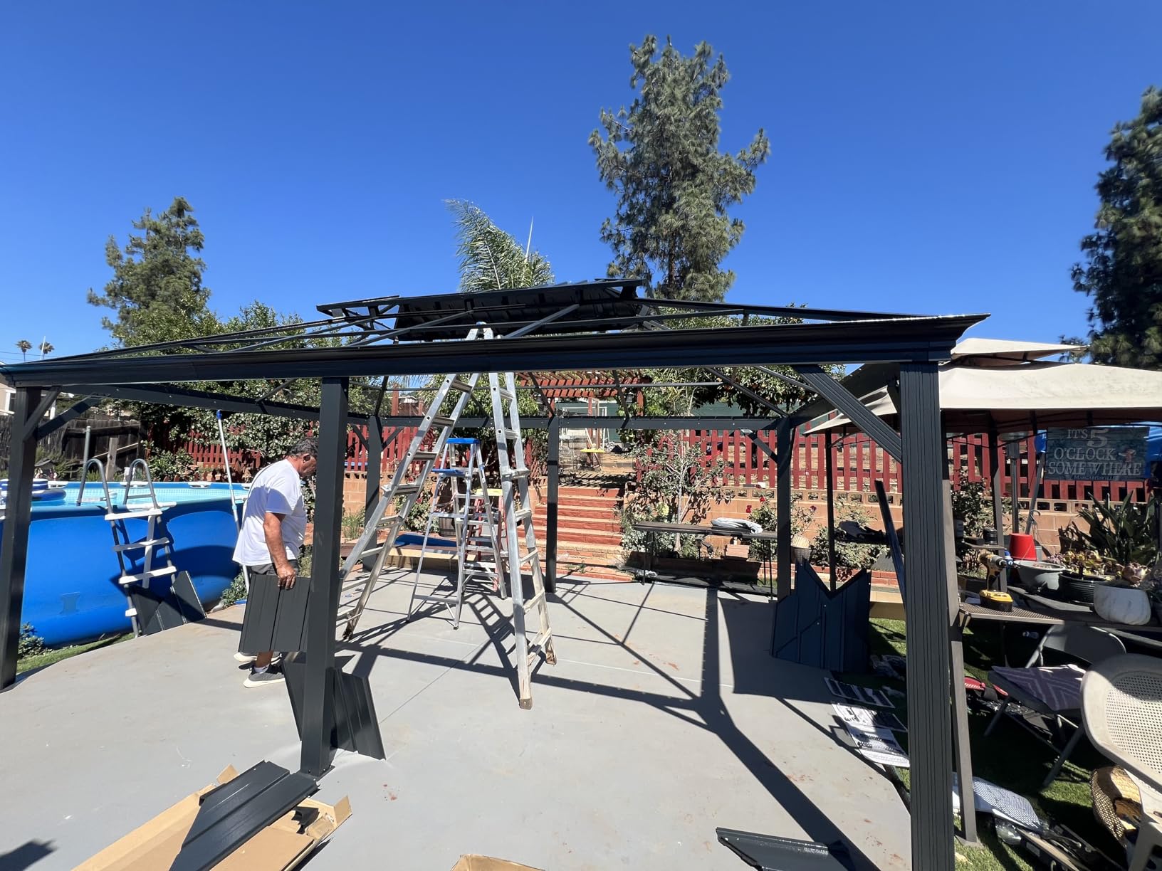 Domi 14'X20' Gazebo with Double Roof Steel, Heavy Duty Outdoor Patio Gazebo | Wooden Coated Aluminum Hardtop Gazebo for Patio with Curtains and Netting for Garden, Backyard, Patio, Deck, Outdoor Pavilion customer photo 2