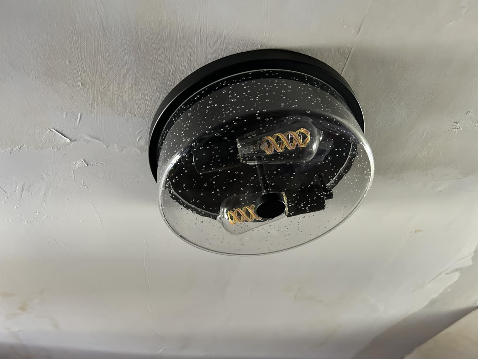 Black Flush Mount Ceiling Light Fixtures, 2-Light Farmhouse with Seeded Glass Lampshade customer photo 1