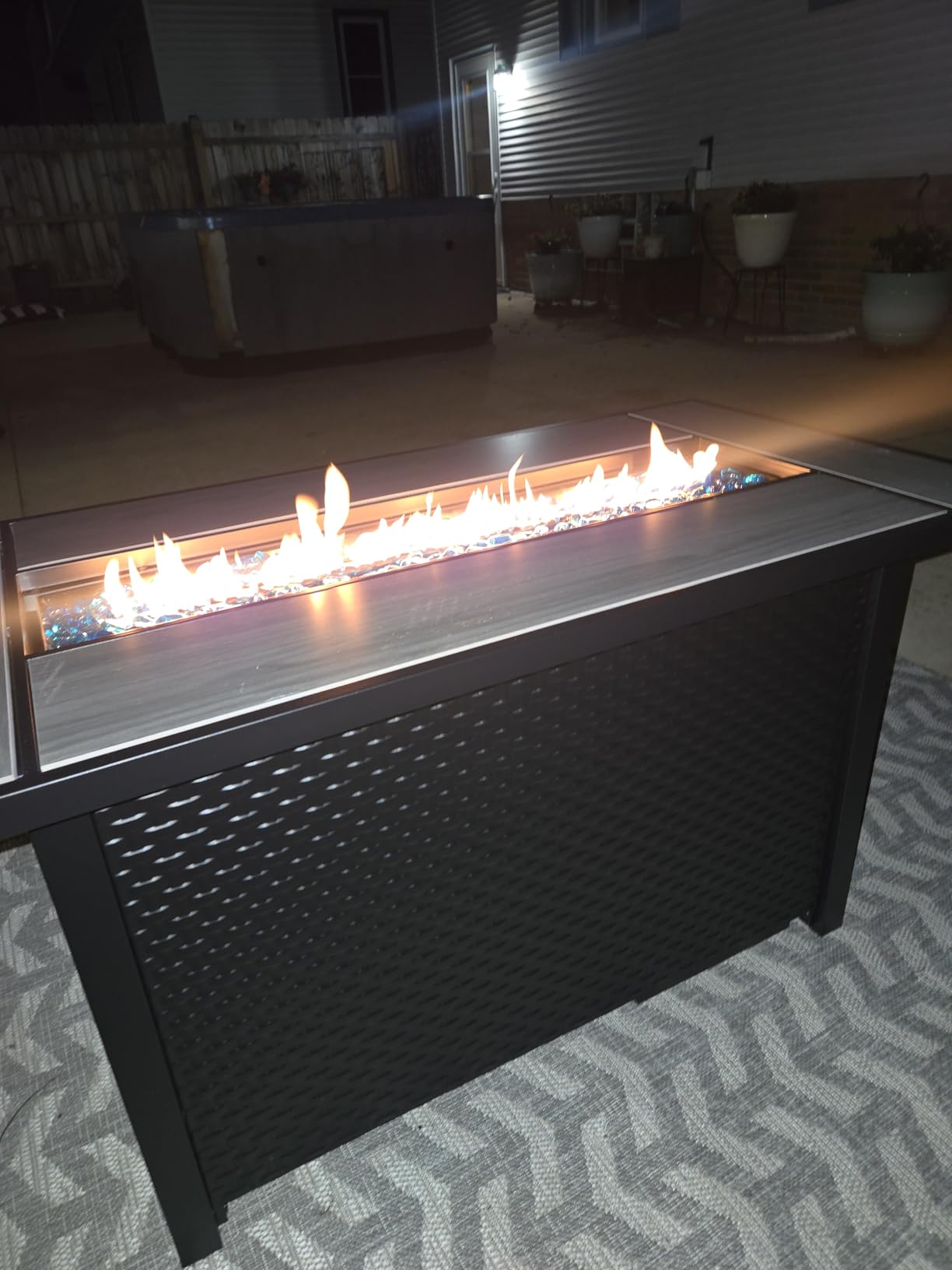 45in Fire Table, Propane Fire Pit with Glass Wind Guard and Rain Cover, Outdoor Firepit Table 50000 BTU 3-in-1 Fire Table for Patio/Yard/Balcony, Gray Tabletop customer photo 1