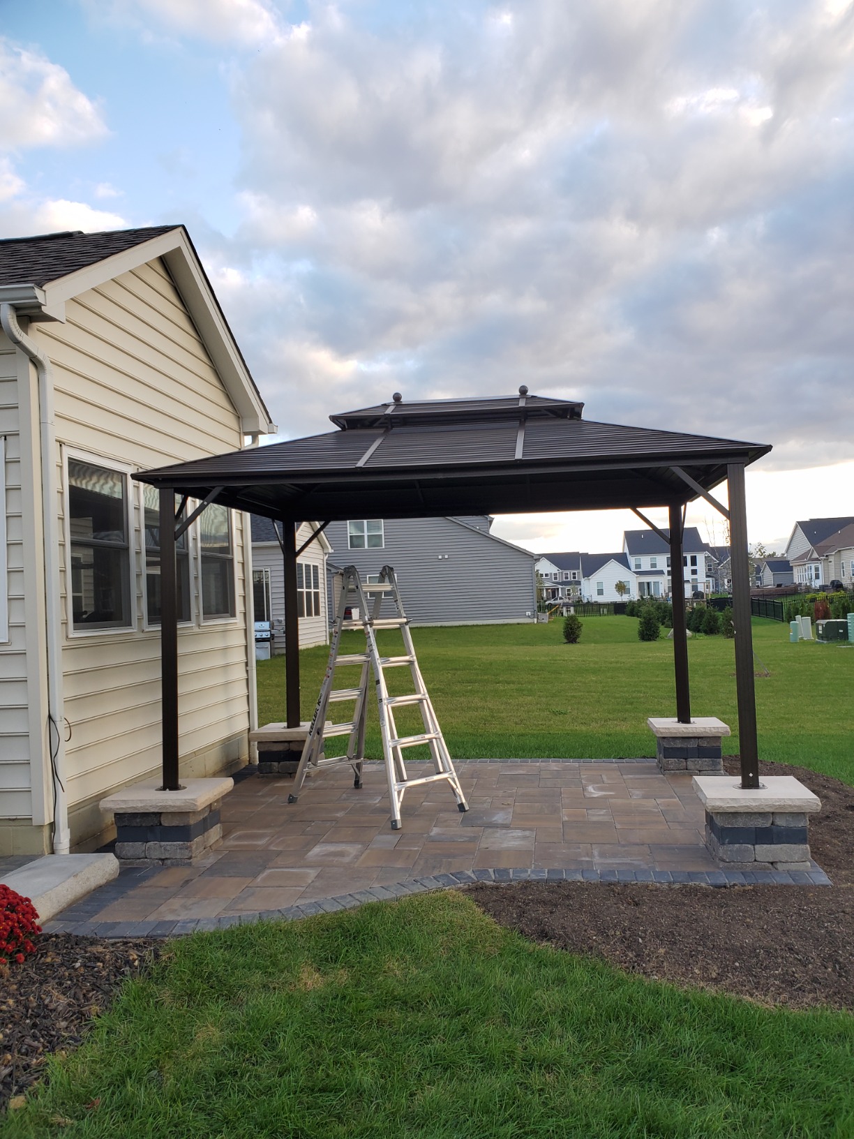 EROMMY 10' x 12' Hardtop Gazebo, Aluminum Frame Gazebos with Galvanized Steel Double Roof, Permanent Outdoor Metal Pavilion with Curtain and Netting for Patio, Lawn, Deck customer photo 1