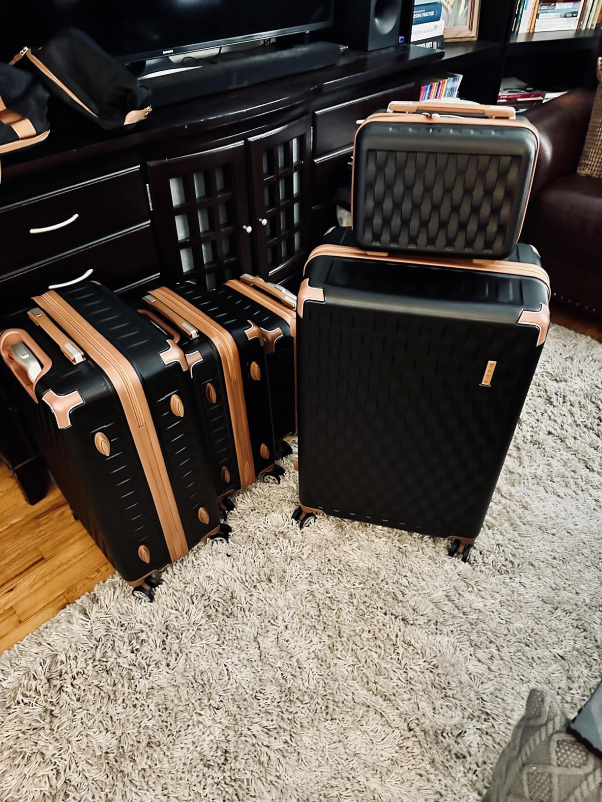 Melalenia Luggage Sets 7 Piece Suitcase Set, Hard Shell Carry on Luggage Travel Suitcases with Spinner Wheels and TSA Lock, Lightweight Luggage Set for Women, Black Brown customer photo 2