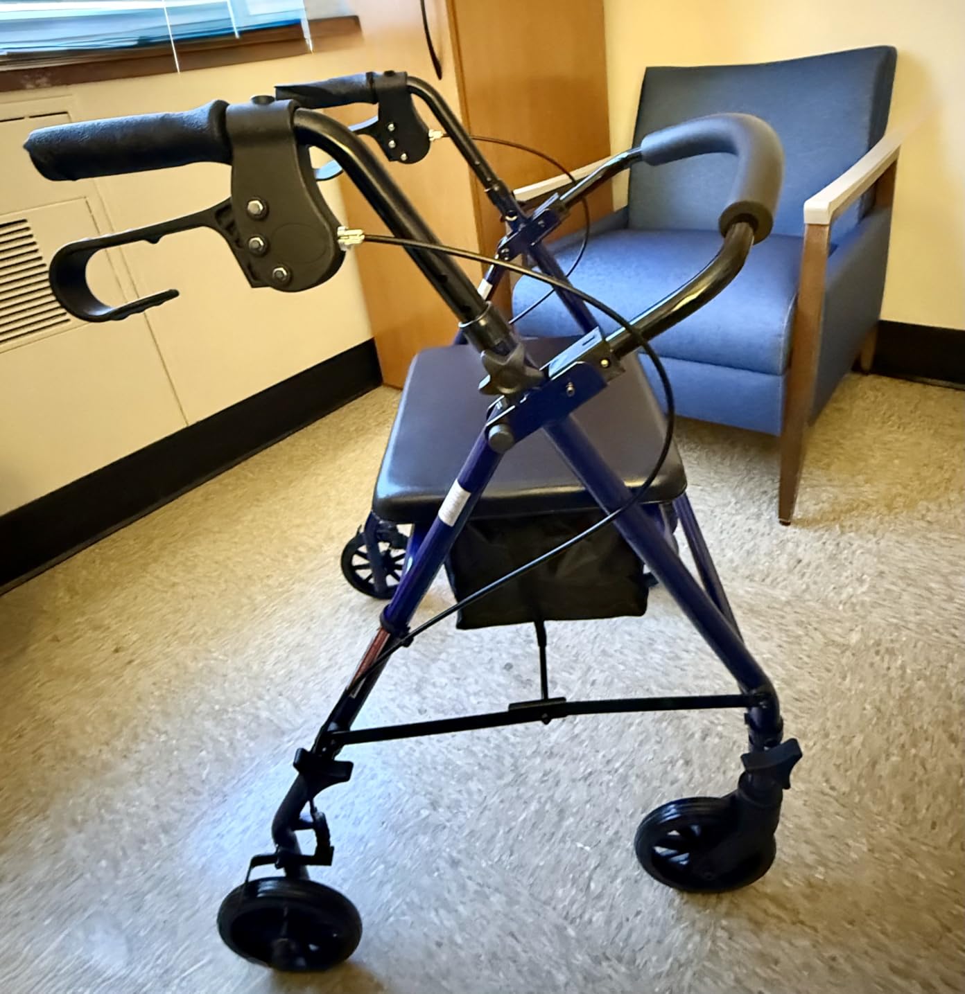 Medline Rollator Walker with Seat, Steel Rolling Walker with 6-inch Wheels Supports up to 350 lbs, Medical Walker, Blue customer photo 1