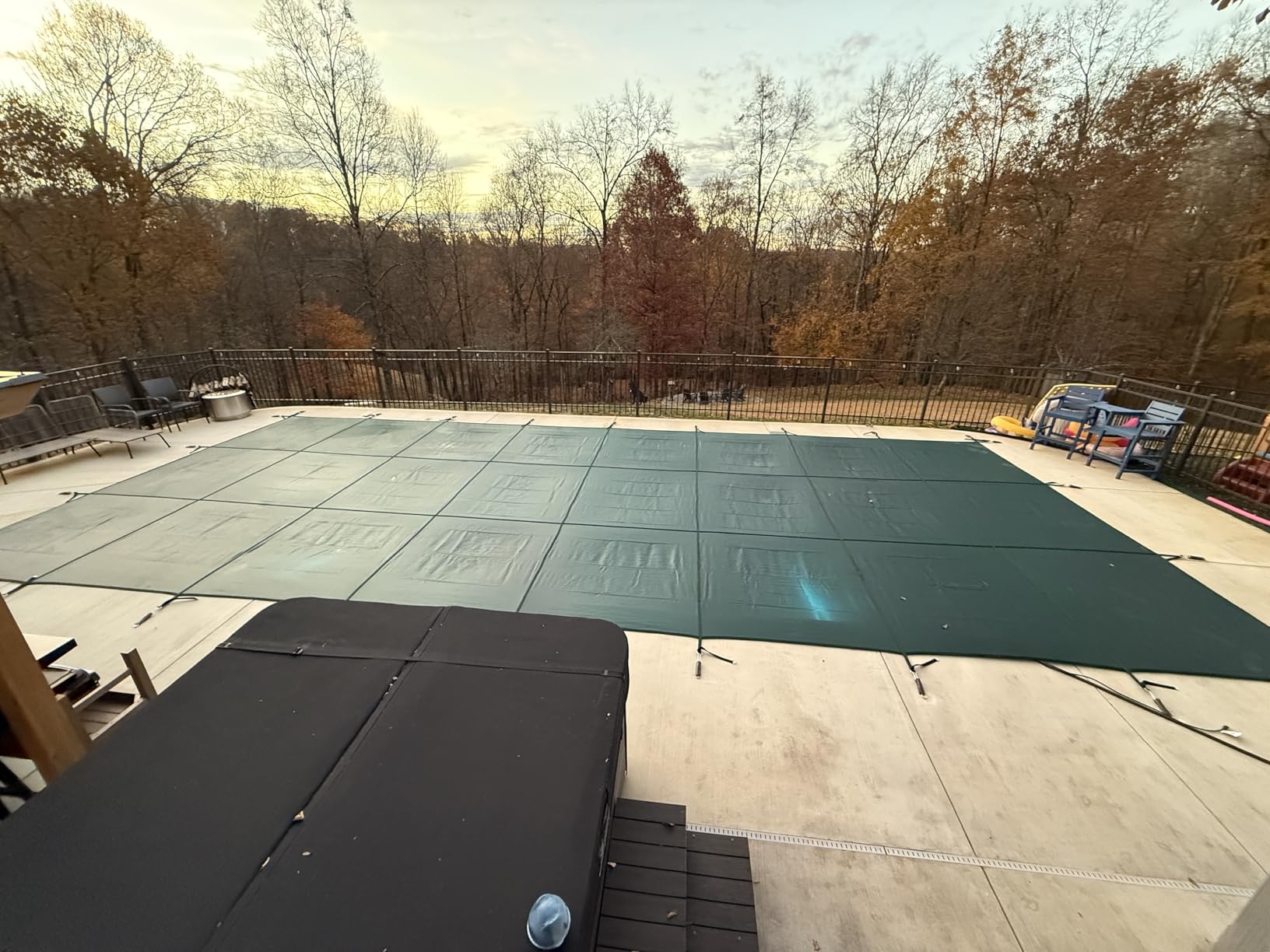 Inground Pool Cover Safety Fits 15x30ft Rectangle Swimming Pool, Mesh Solid Pool Cover for Inground Pools, Winter Pool Safety Cover Includes Safety Net and Installation Tools Green customer photo 2